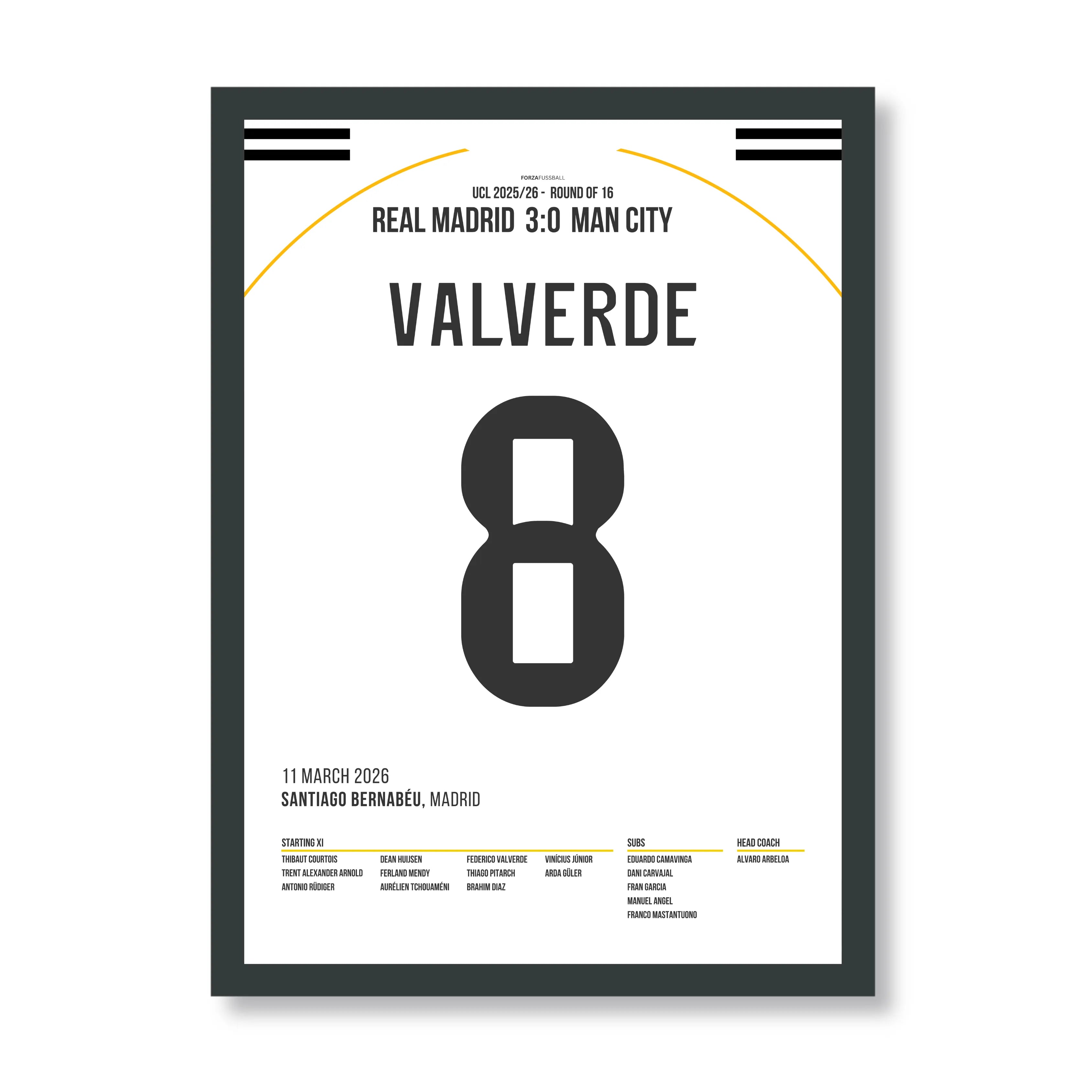 Fede Valverde mit Traum-Hattrick gegen Man City Fußball Poster mit Rahmen