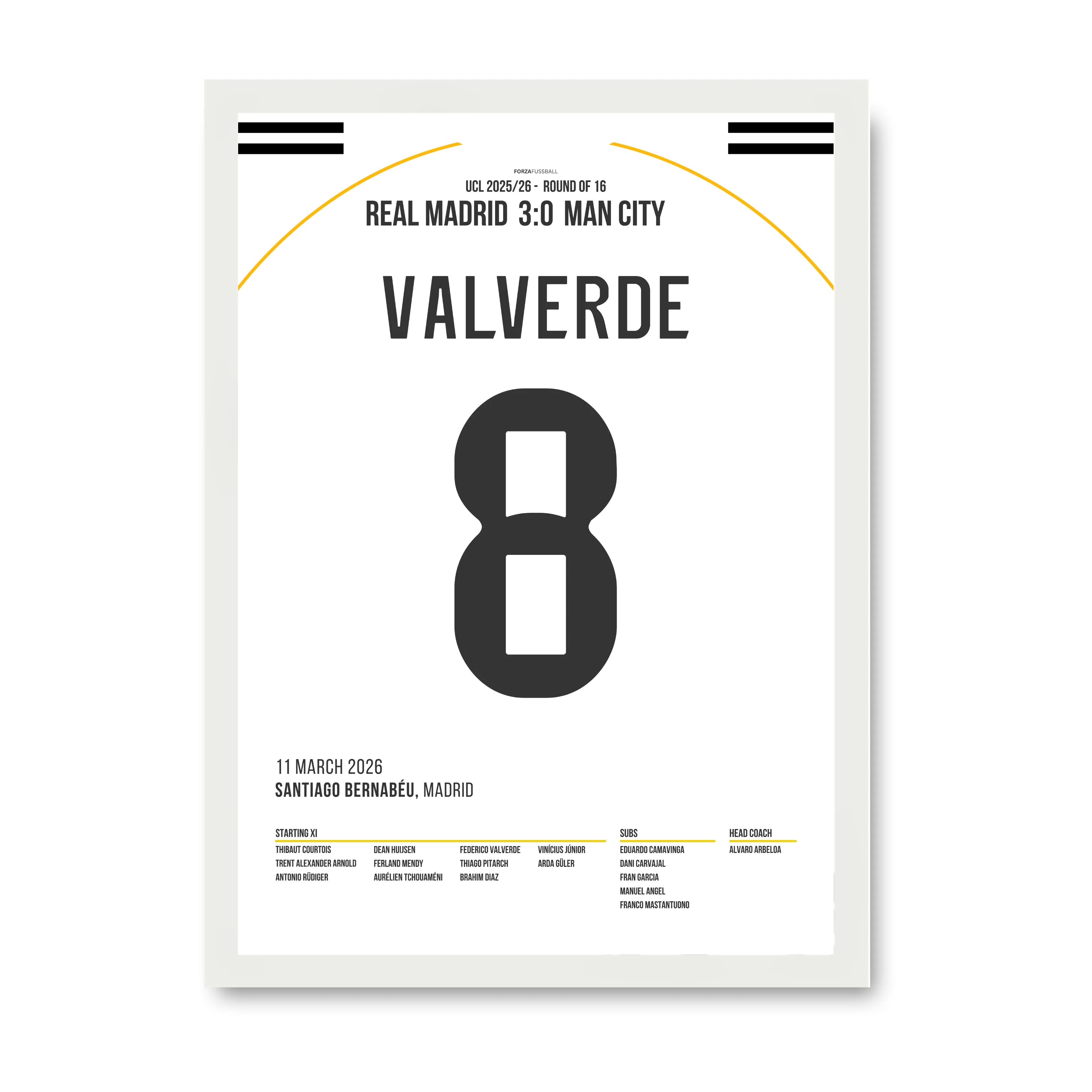 Fede Valverde mit Traum-Hattrick gegen Man City Fußball Poster mit Rahmen