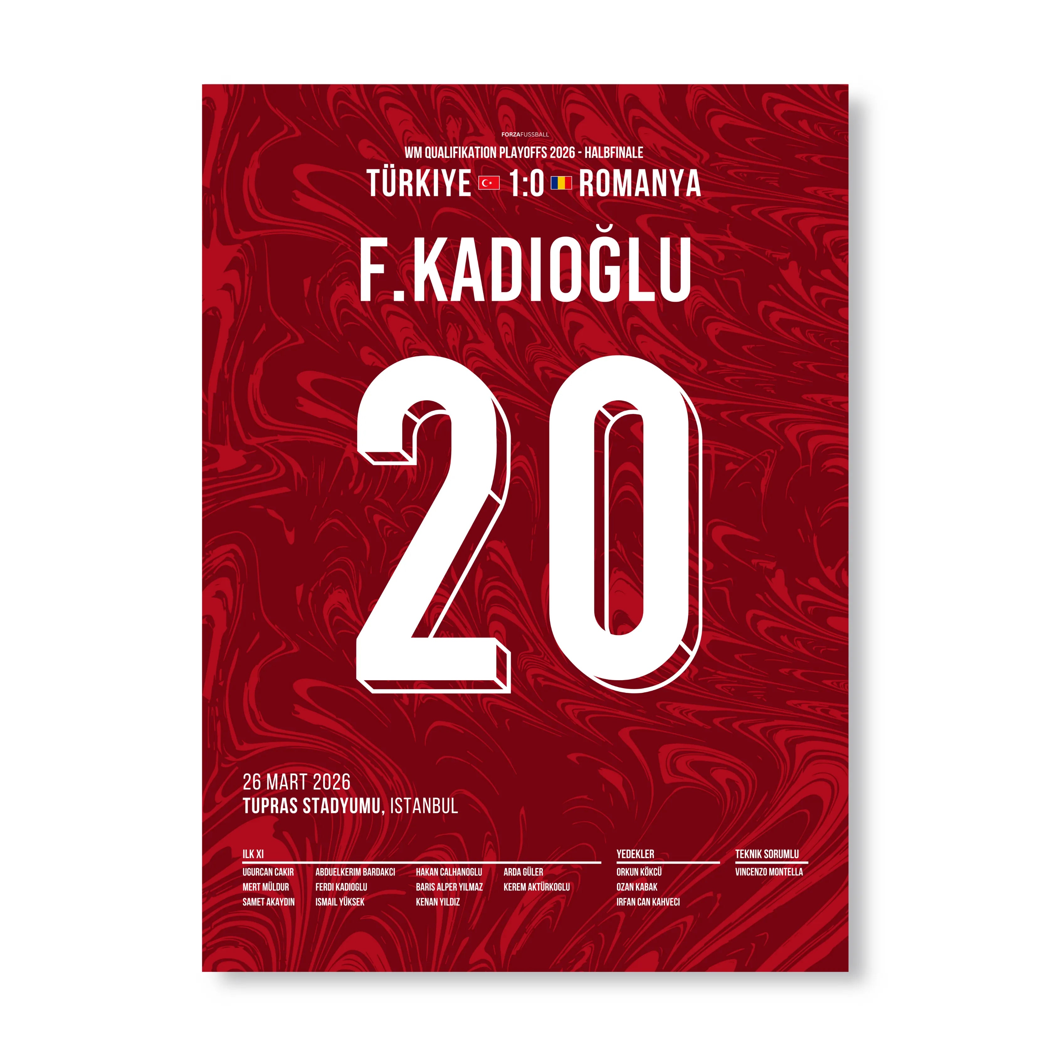 Ferdi wird zum Matchwinner gegen Rumänien Fußball Poster mit Rahmen