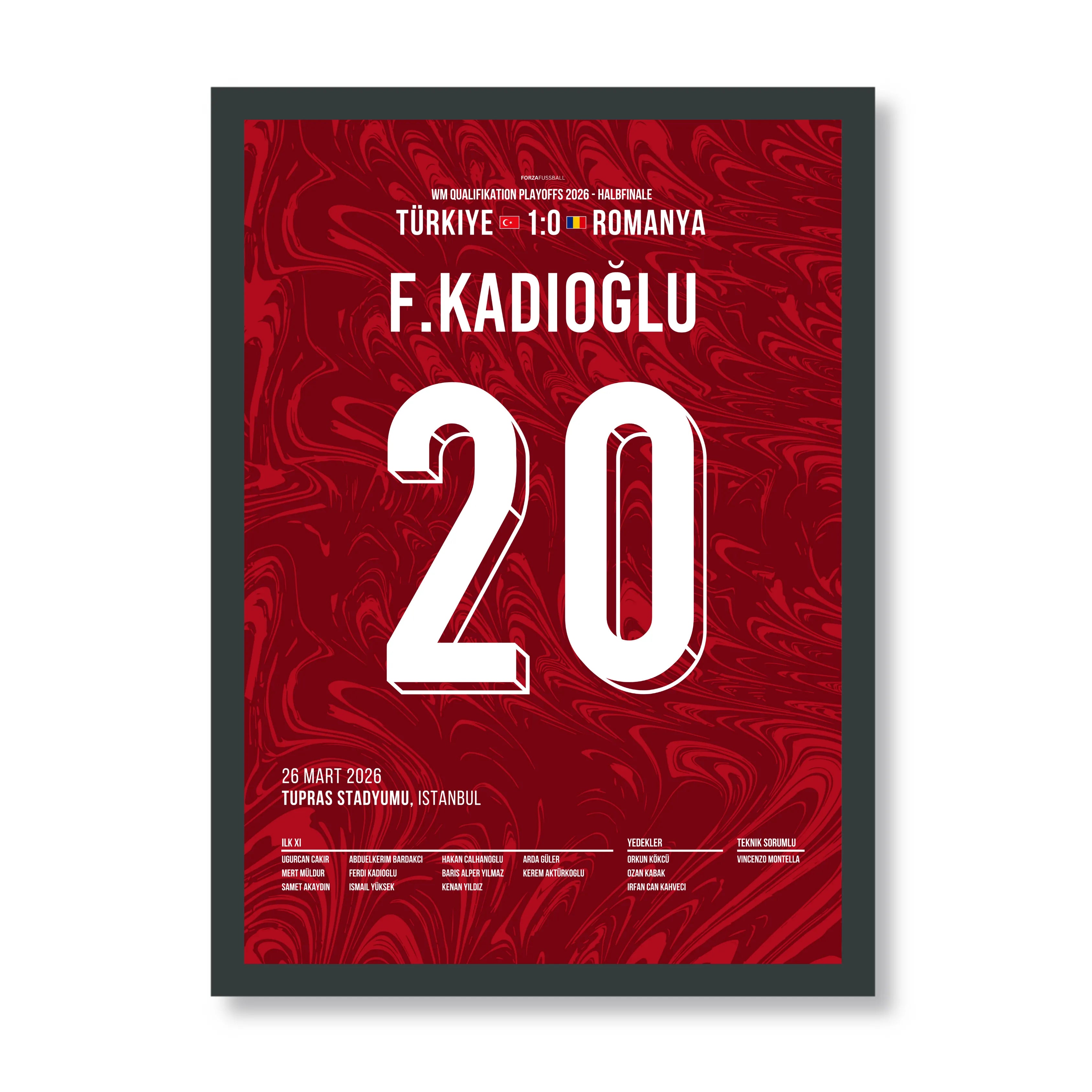 Ferdi wird zum Matchwinner gegen Rumänien Fußball Poster mit Rahmen