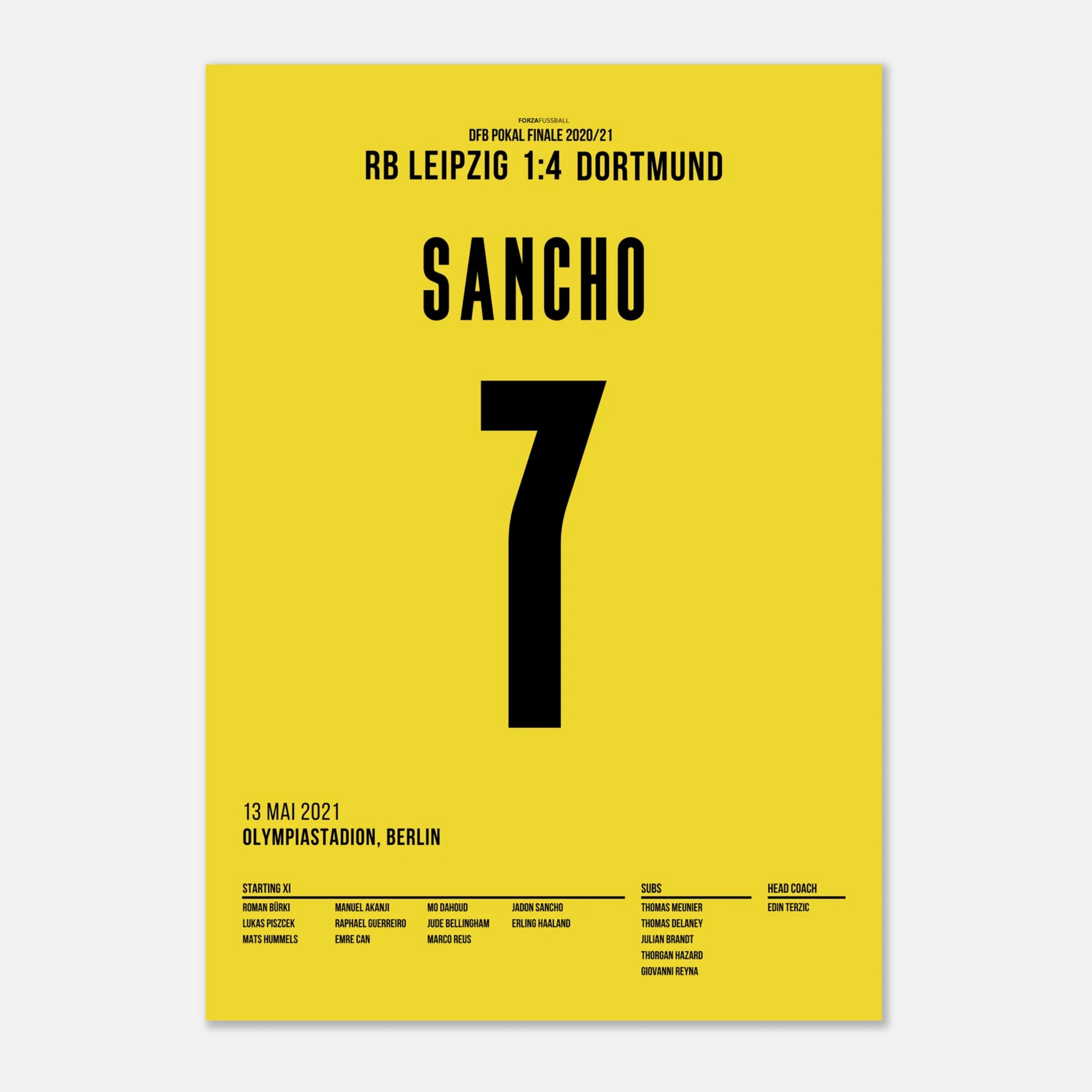 Jadon Sancho führt Dortmund mit Doppelpack zum DFB Pokal Sieg Fußball Poster mit Rahmen