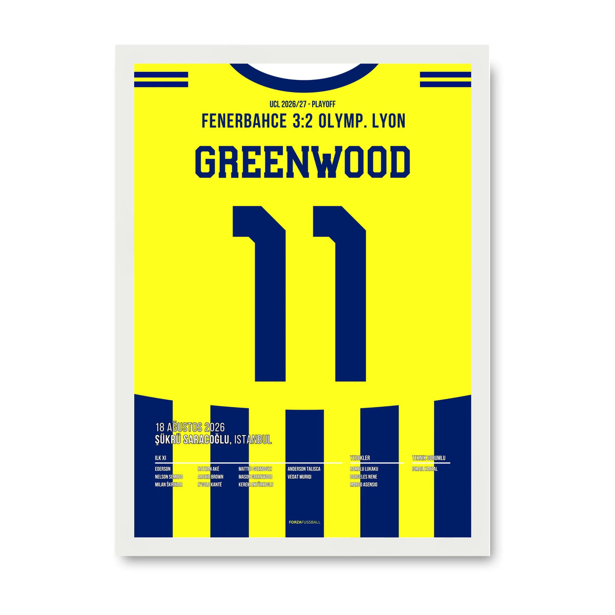 Greenwood Fener Poster – 3:2 gegen Olymp. Lyon, weisser Rahmen