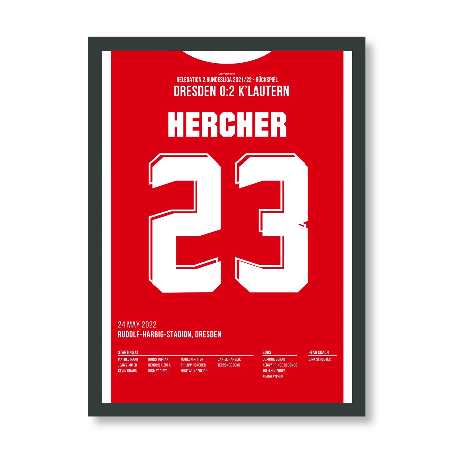 Hercher Kaiserslautern Poster mit schwarzem Rahmen