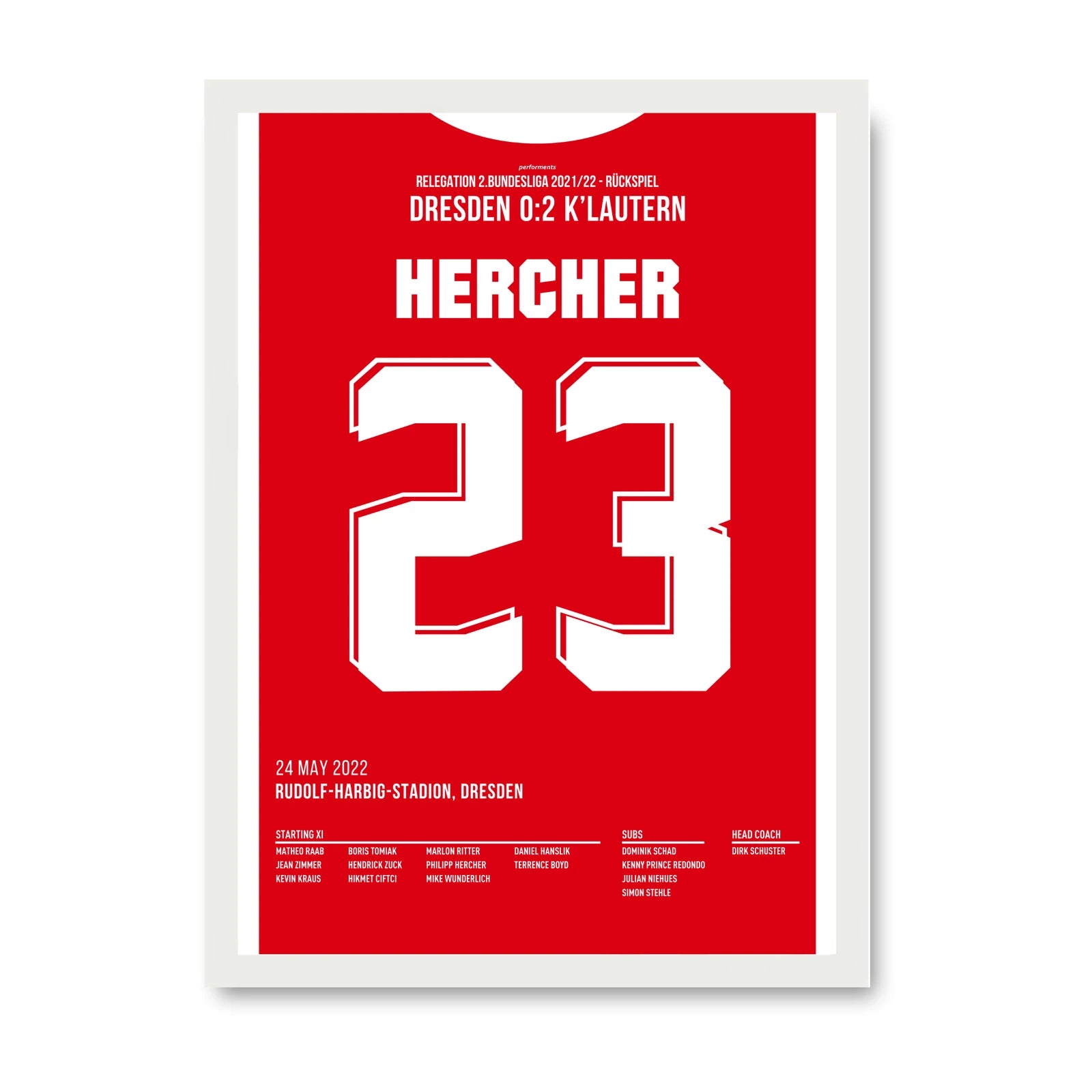 Hercher Kaiserslautern Poster mit weissem Rahmen
