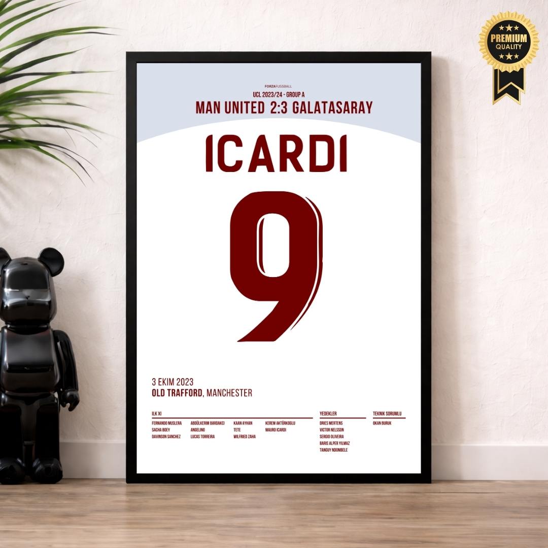 Icardi lüpft Gala zum Sieg im Old Traford Fußball Poster mit Rahmen