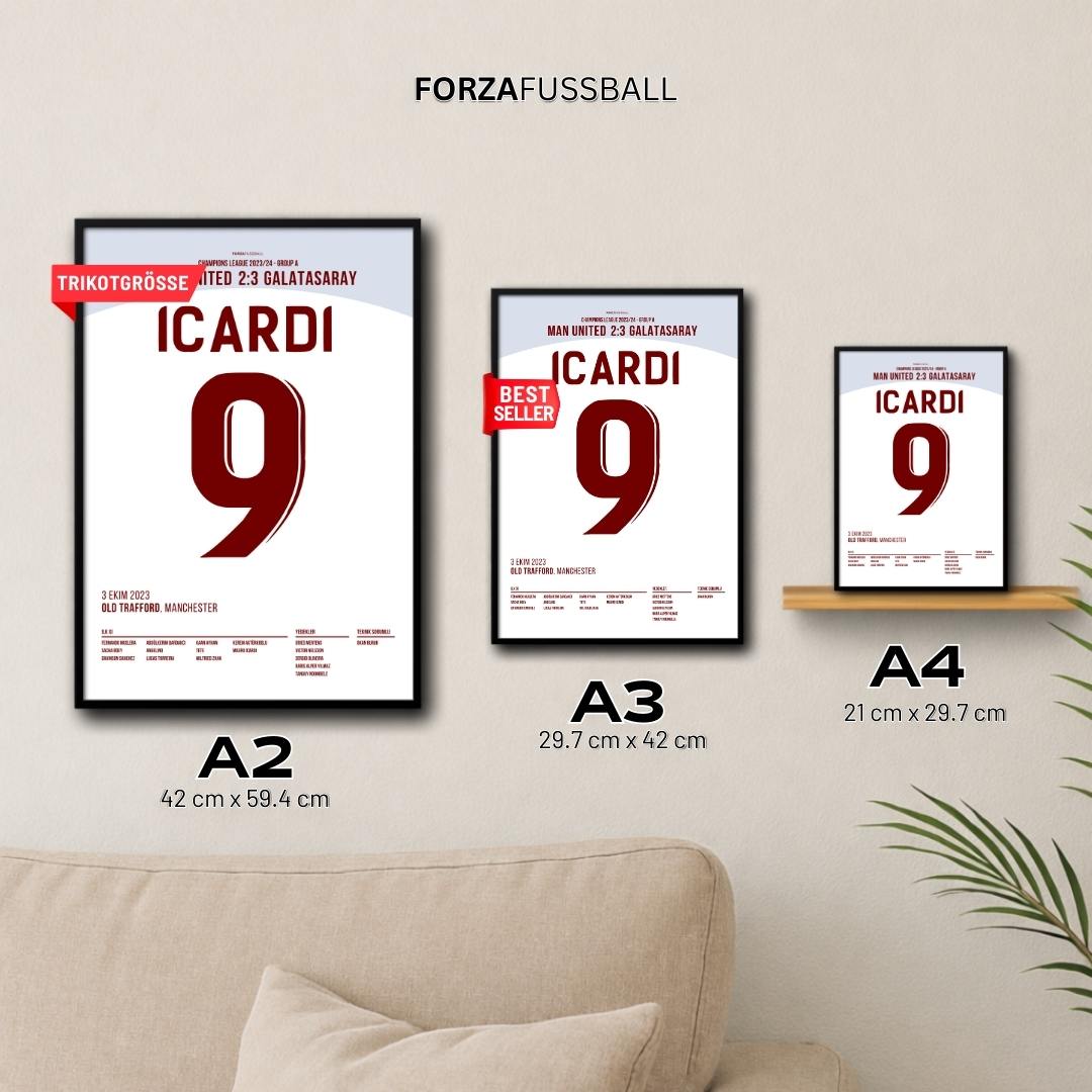Icardi lüpft Gala zum Sieg im Old Traford Fußball Poster mit Rahmen