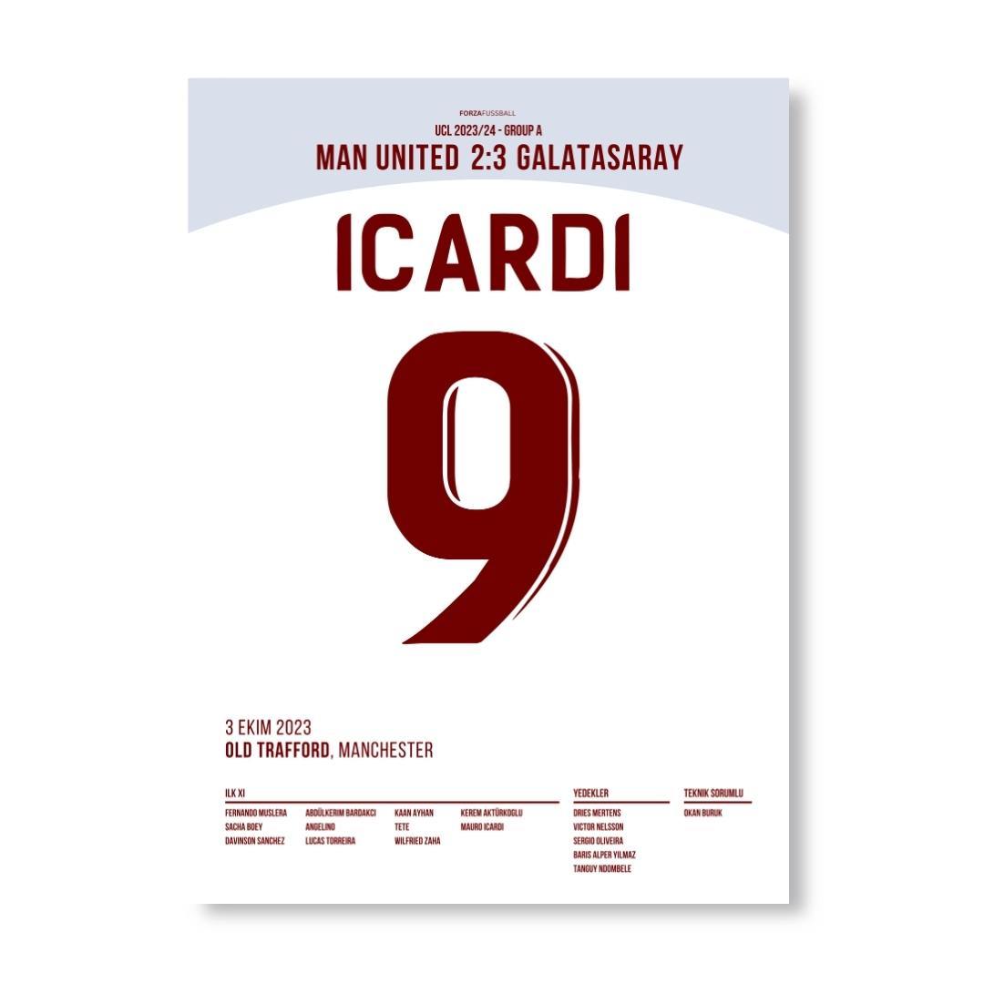 Icardi lüpft Gala zum Sieg im Old Traford Fußball Poster mit Rahmen