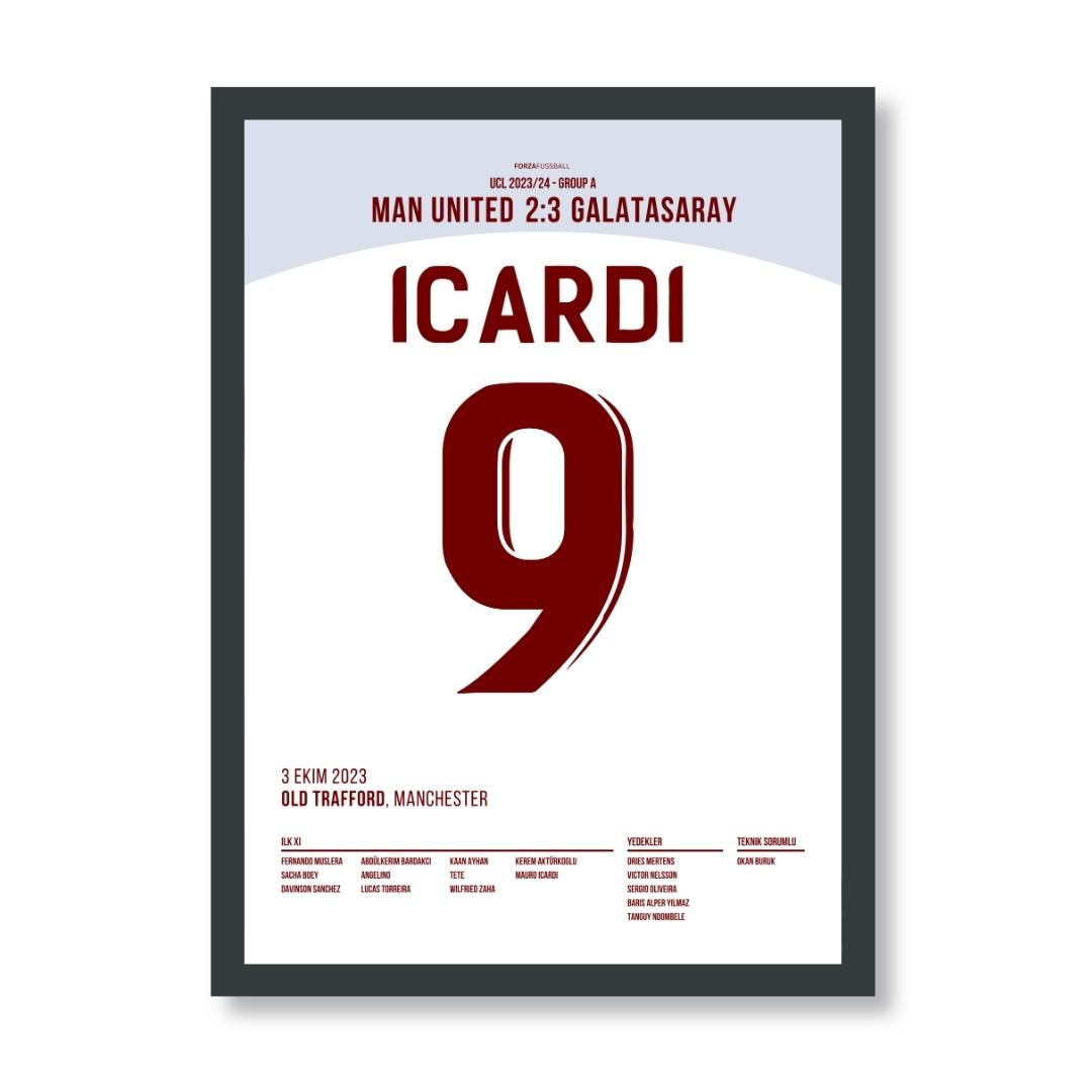 Icardi lüpft Gala zum Sieg im Old Traford Fußball Poster mit Rahmen