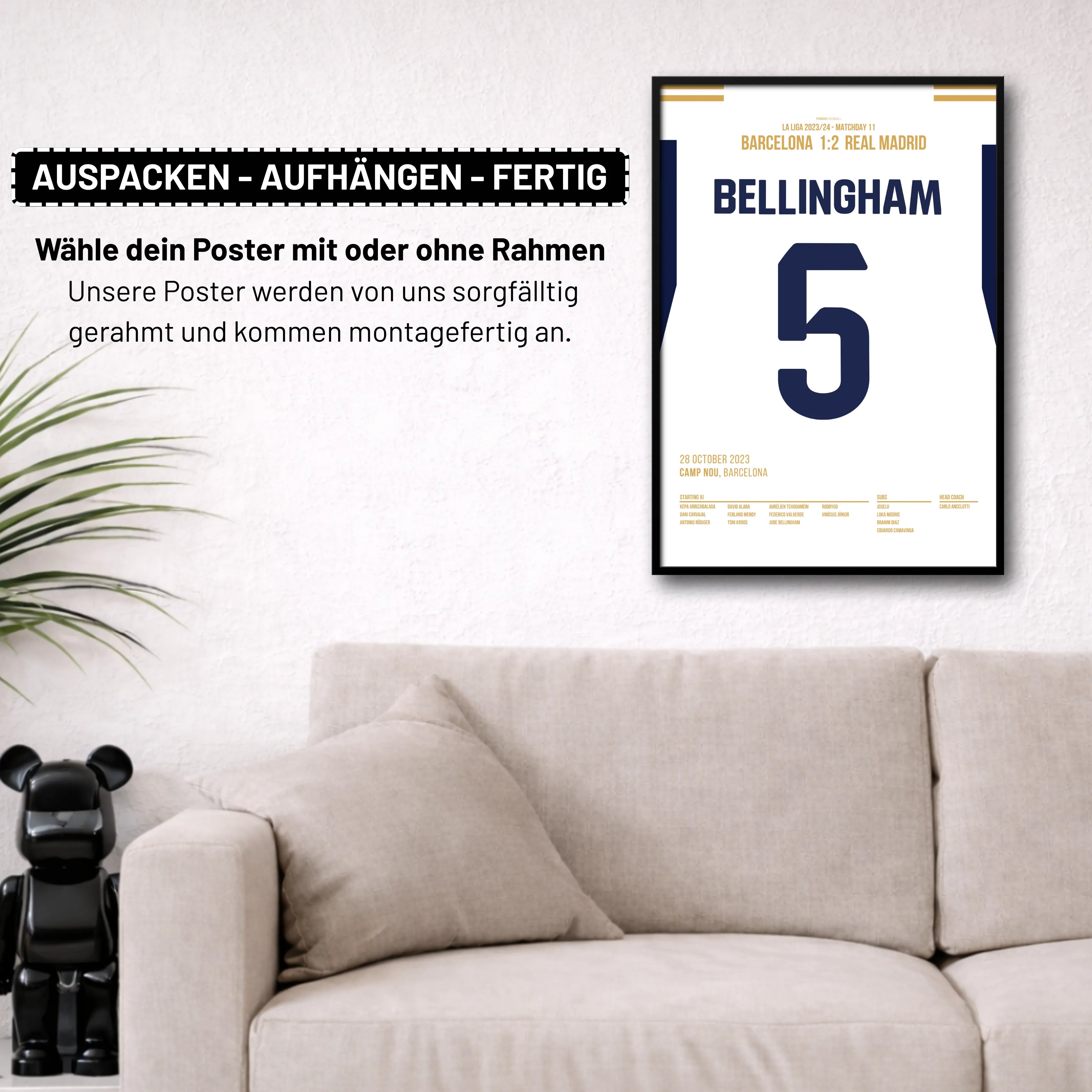 Bellingham verstummt das Camp Nou in der letzten Minute Fußball Poster mit Rahmen