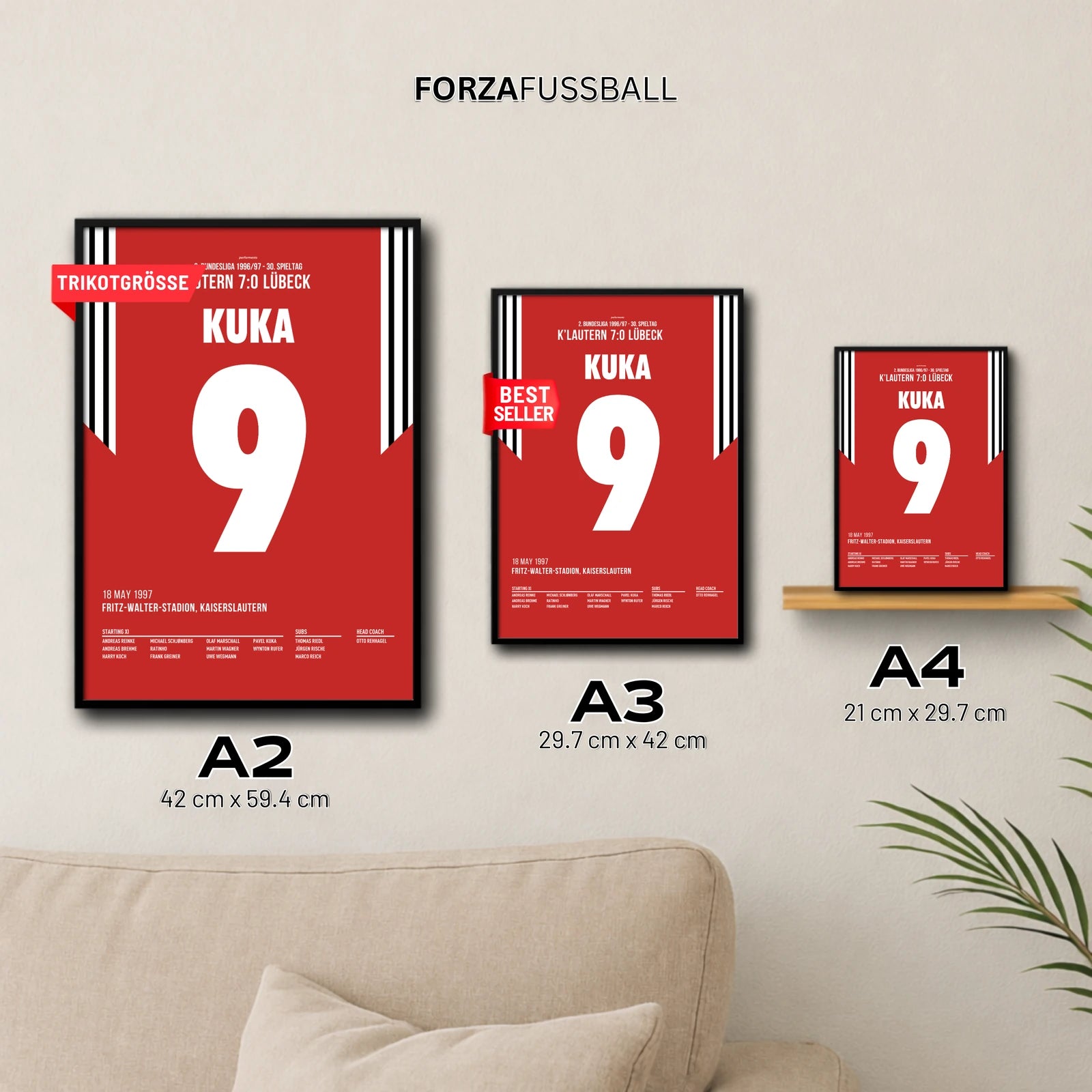 Kuka 9 Poster in A2, A3 und A4 im Groessenvergleich