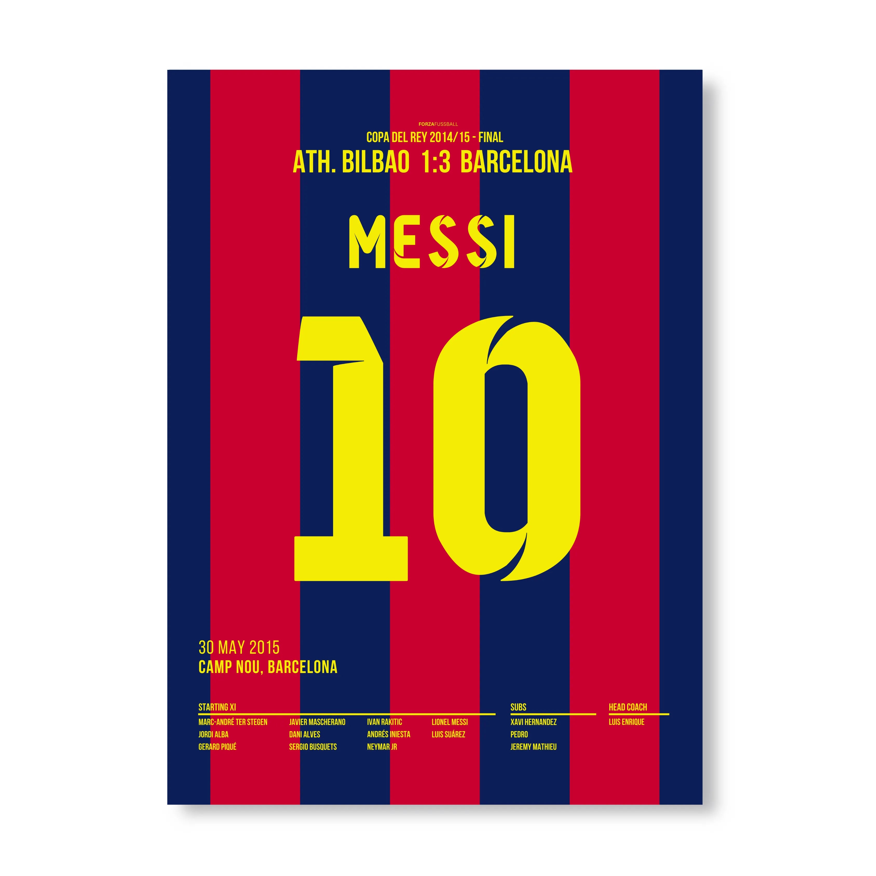 Messi's legendäres Solo Tor gegen Bilbao im Copa Finale 2015 Fußball Poster mit Rahmen
