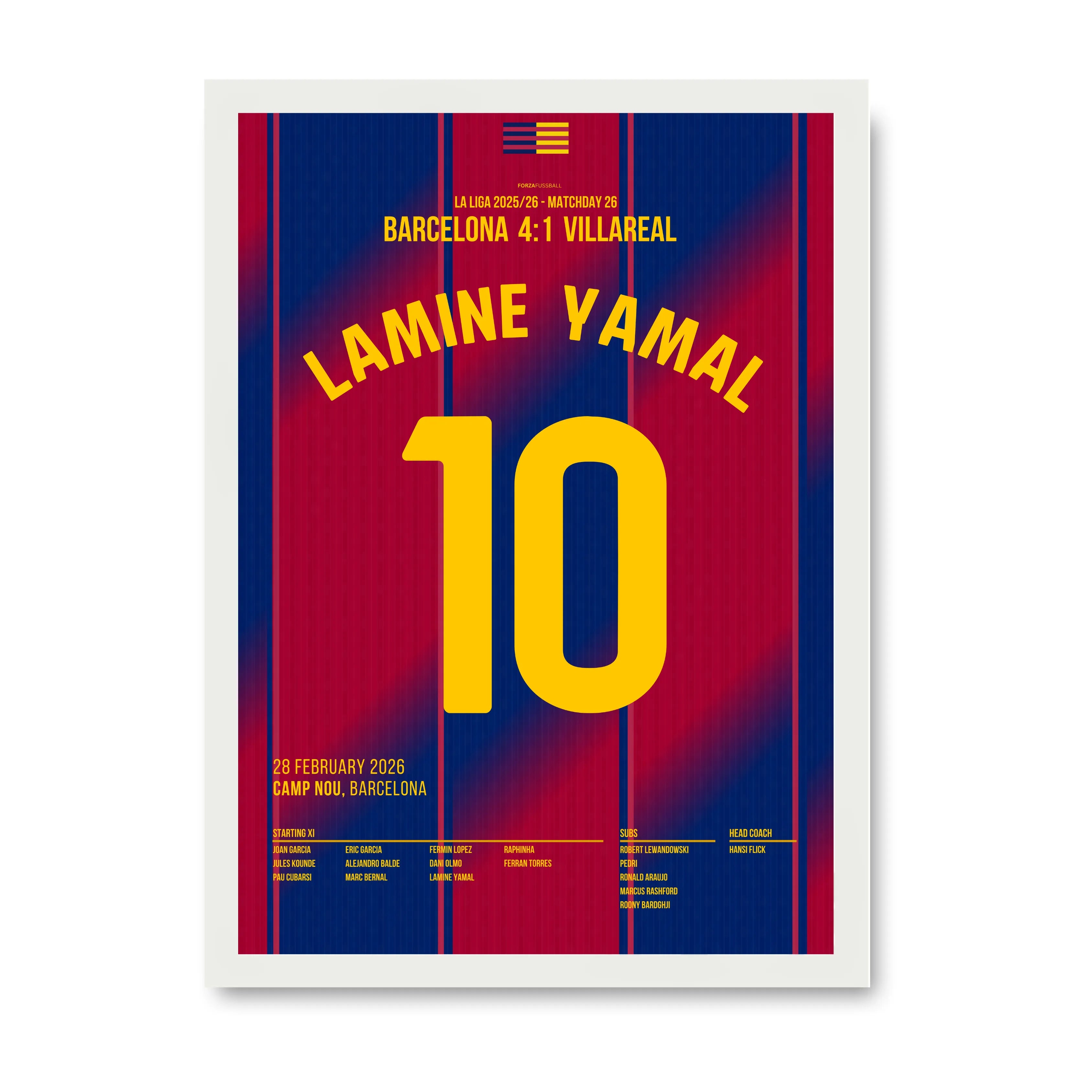 Hattrick! Lamine Yamal vernichtet Villareal Fußball Poster mit Rahmen