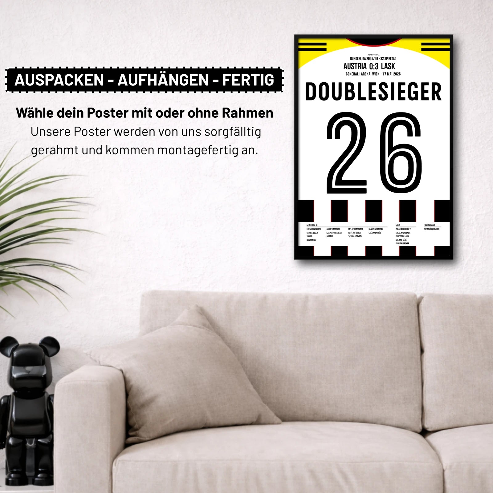 Poster kommt fertig gerahmt und montagefertig an
