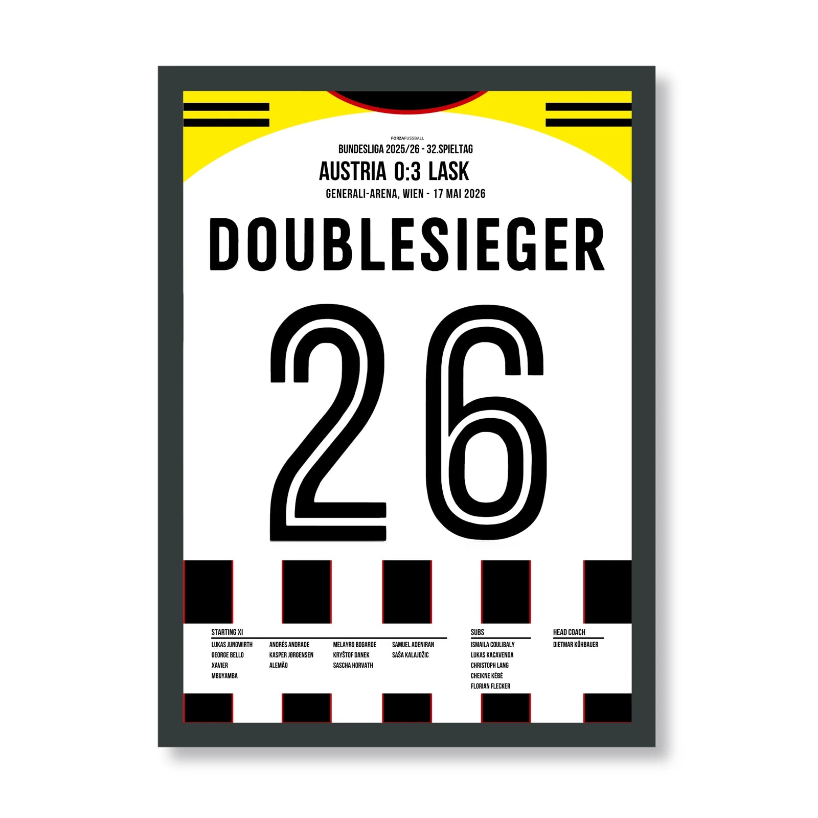 LASK Doublesieger Poster – 0:3 bei Austria, schwarzer Rahmen
