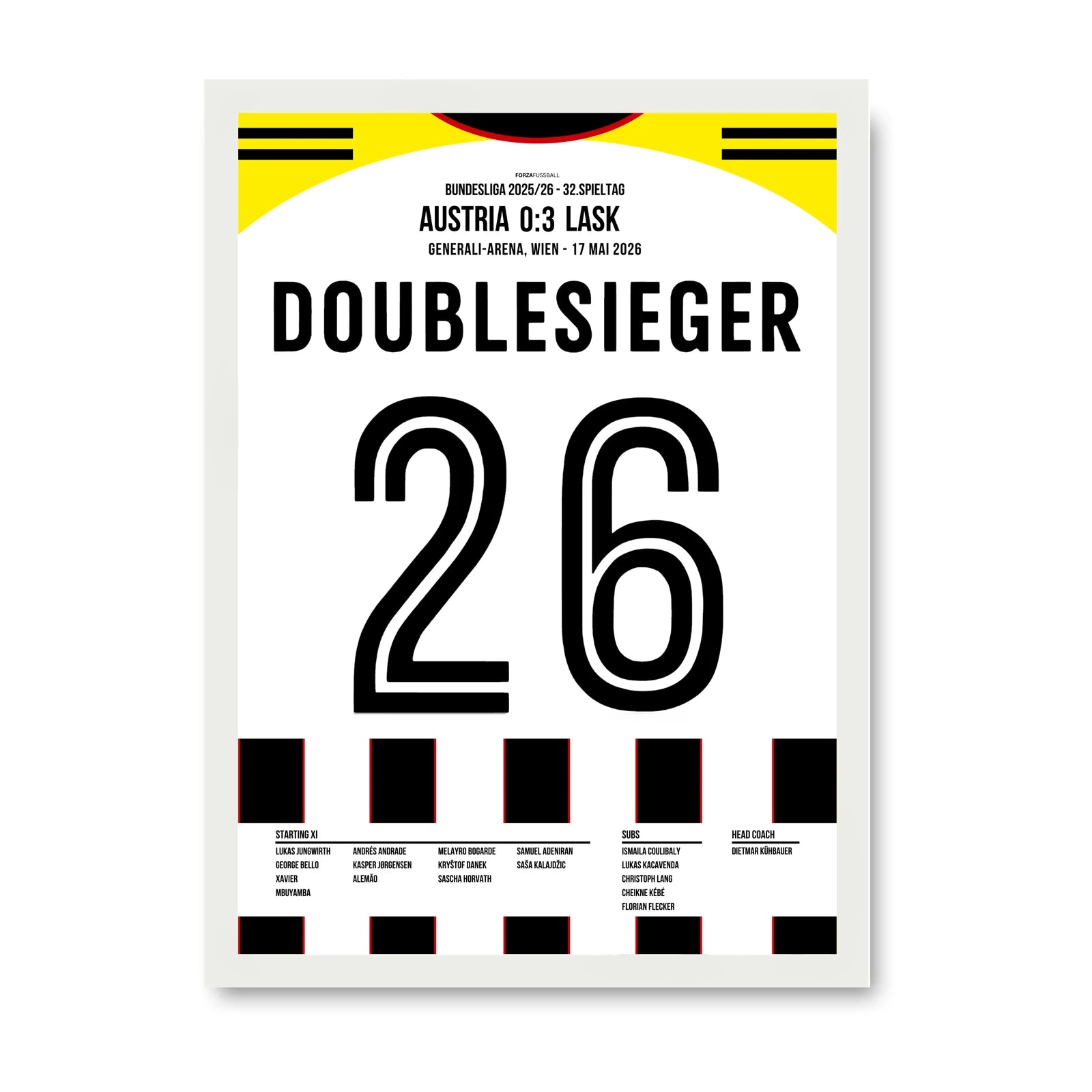 LASK Doublesieger Poster – 0:3 bei Austria, weisser Rahmen