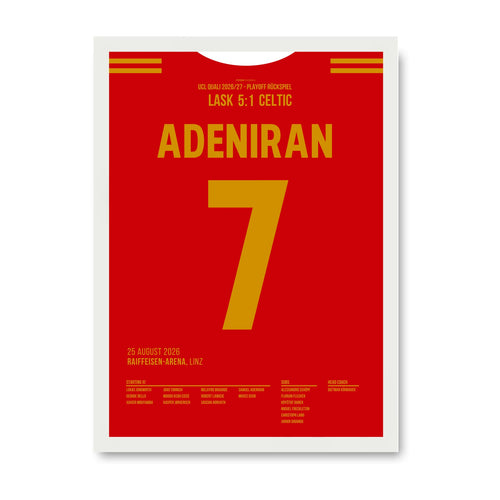 Adeniran LASK Poster – 5:1 gegen Celtic, weisser Rahmen