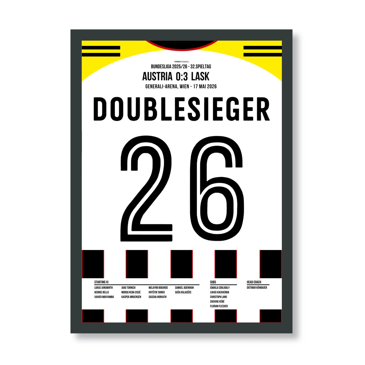 LASK Doublesieger Poster – 0:3 bei Austria, schwarzer Rahmen