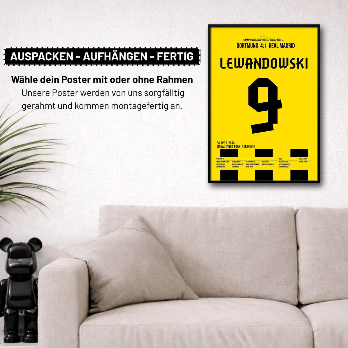 Poster kommt fertig gerahmt und montagefertig an