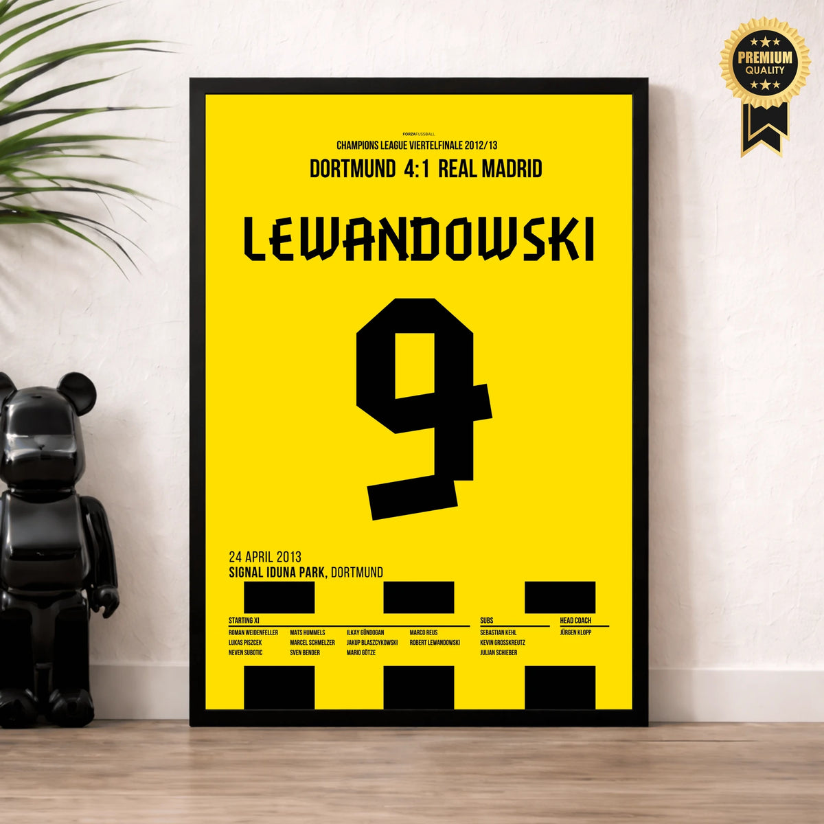 Lewandowski Dortmund Poster – Viererpack gegen Real Madrid, im Wohnzimmer