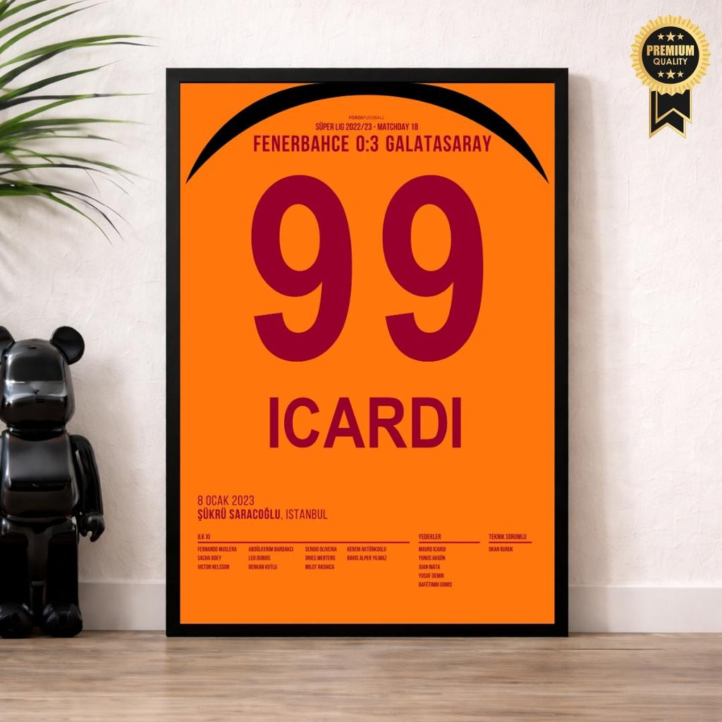 Mauro Icardi mit dem Dritten gegen Fener Fußball Poster mit Rahmen