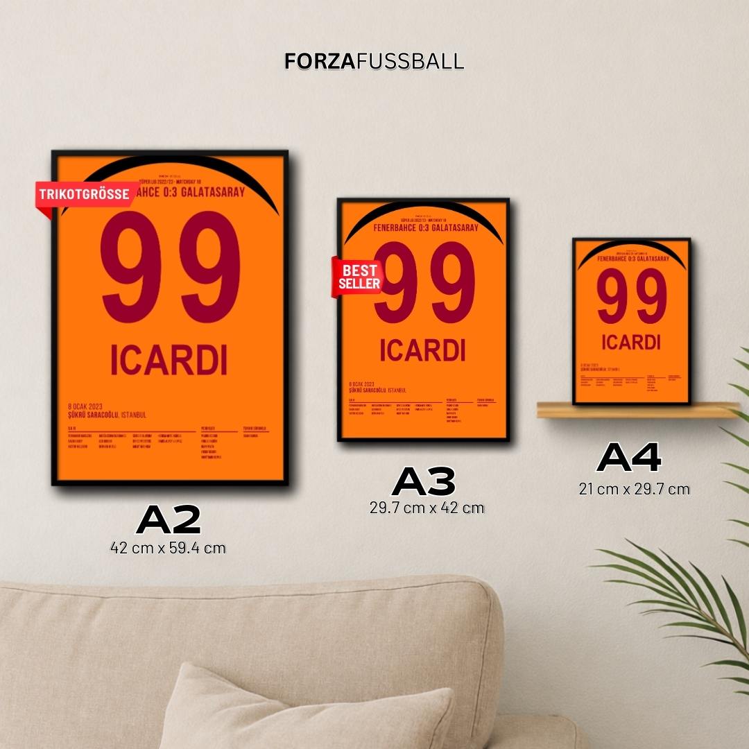 Mauro Icardi mit dem Dritten gegen Fener Fußball Poster mit Rahmen
