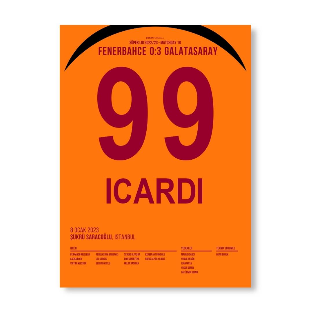 Mauro Icardi mit dem Dritten gegen Fener Fußball Poster mit Rahmen