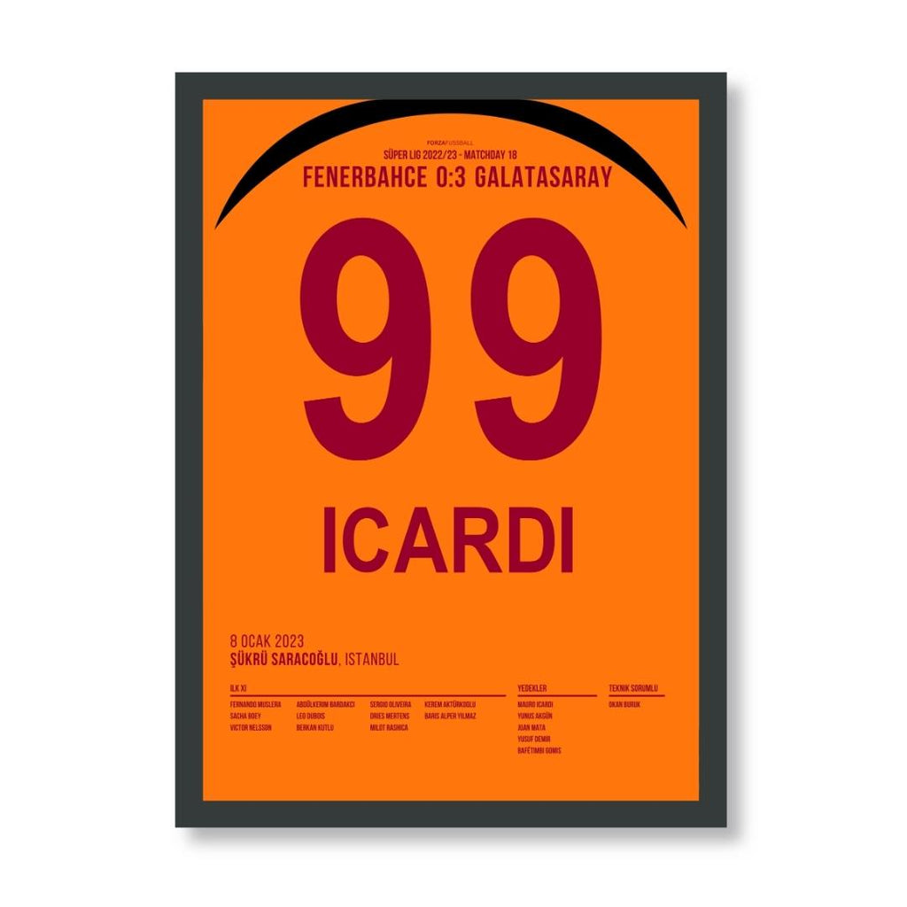 Mauro Icardi mit dem Dritten gegen Fener Fußball Poster mit Rahmen