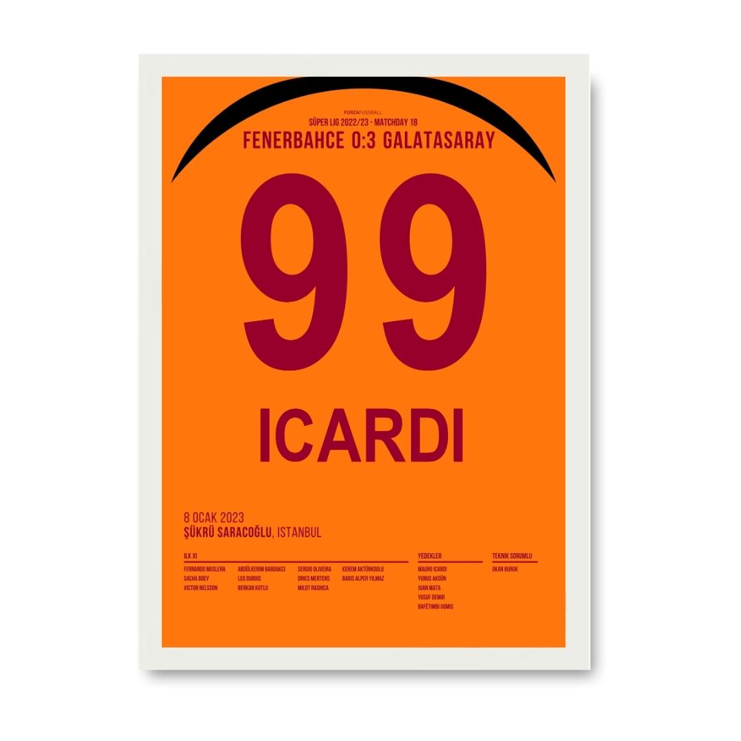 Mauro Icardi mit dem Dritten gegen Fener Fußball Poster mit Rahmen