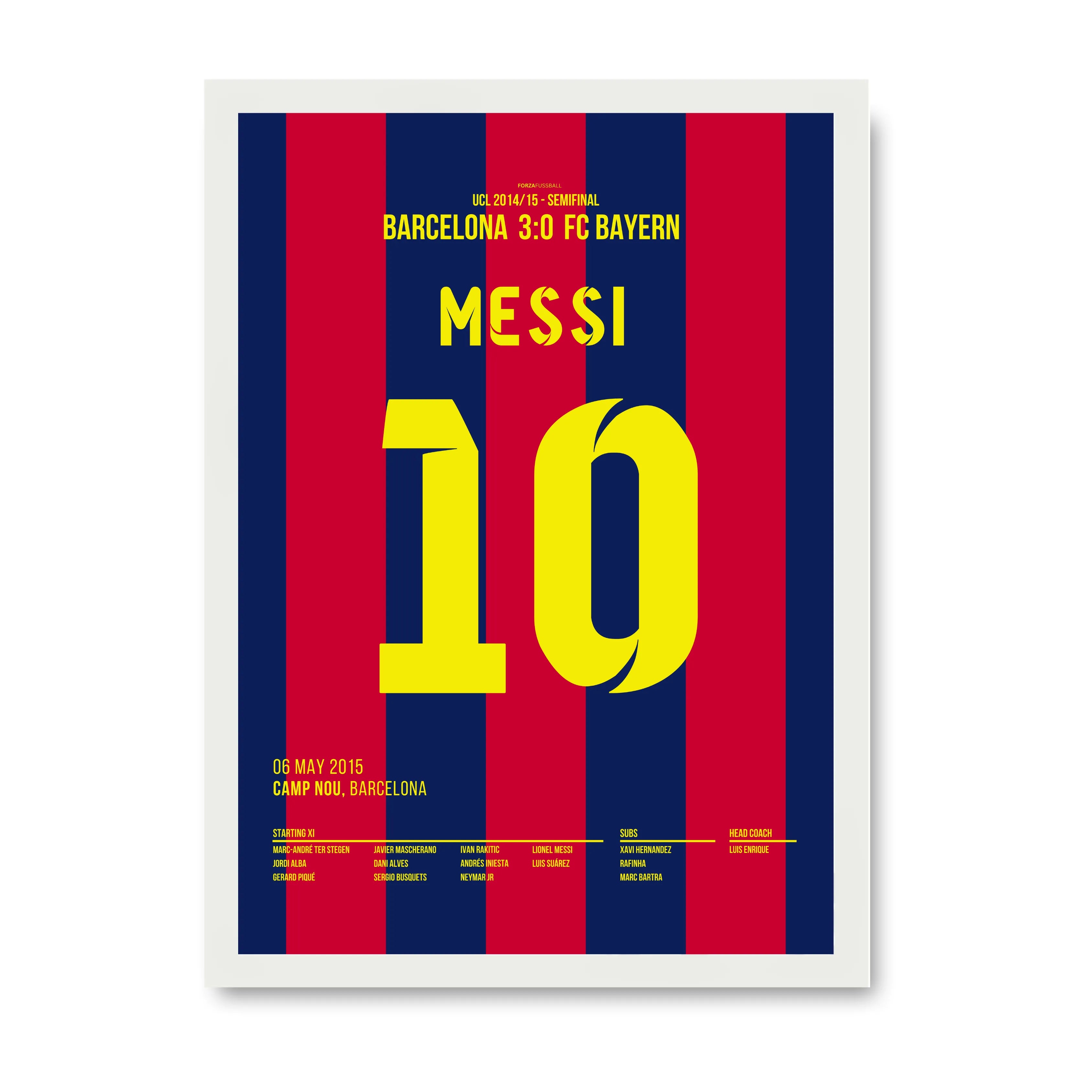 Messi schickt Boateng und Neuer schlafen Fußball Poster mit Rahmen