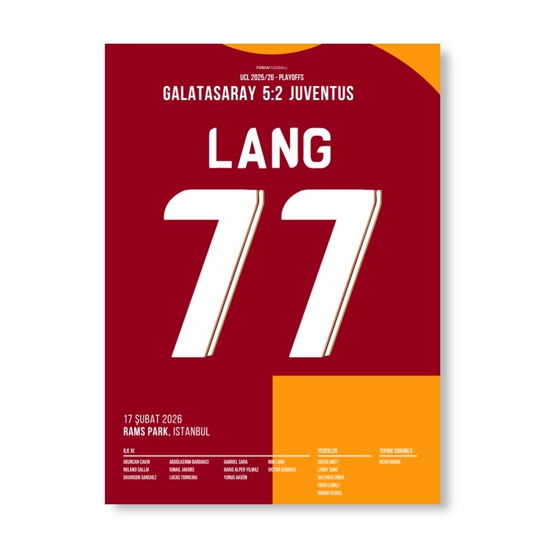 Noa Lang´s Doppelpack gegen Juventus Fußball Poster mit Rahmen