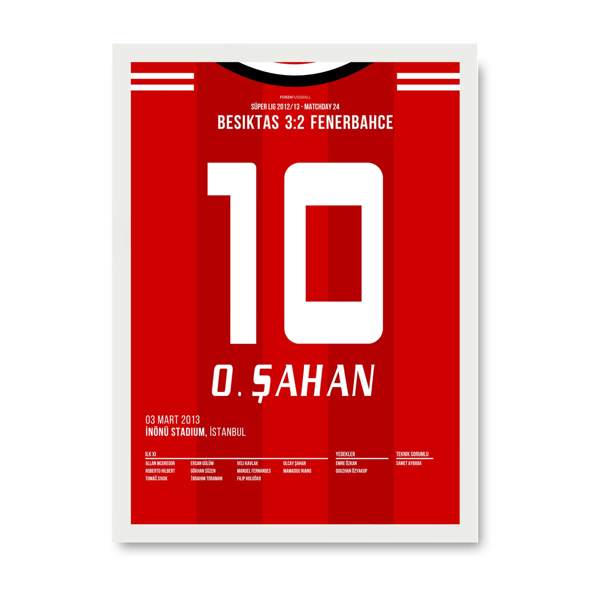 Olcay Şahan Besiktas Poster – Derbysieg gegen Fener in der 93., weisser Rahmen