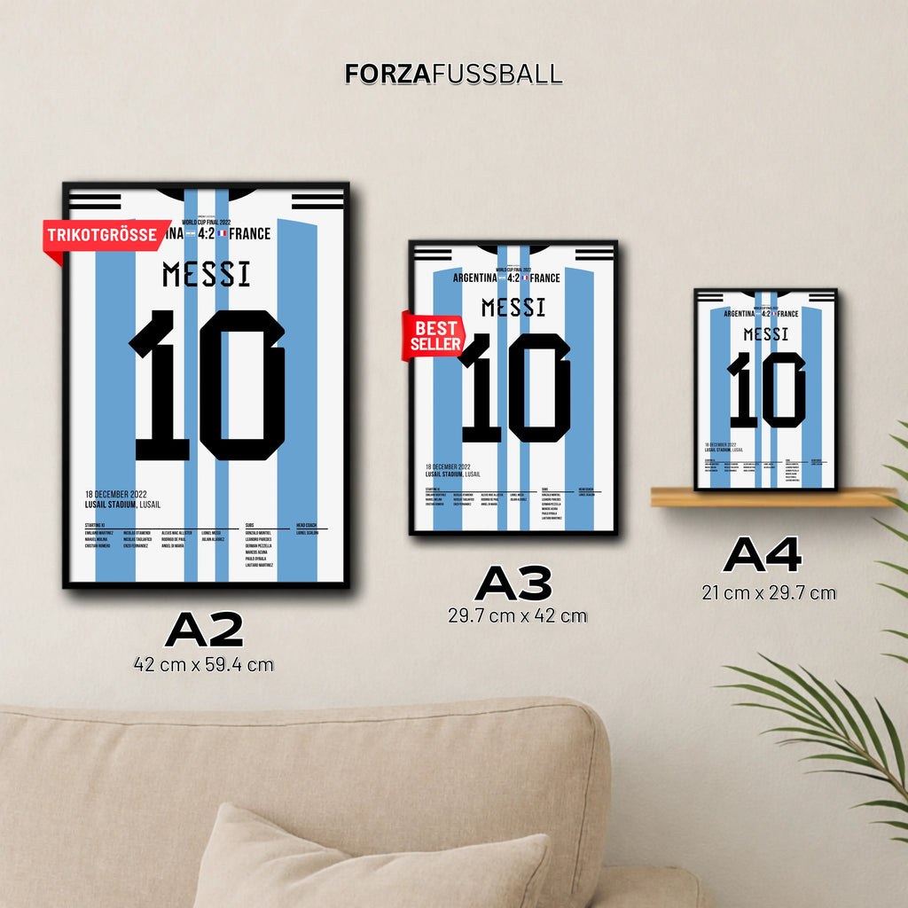Messi krönt sich zum Weltmeister 2022 Fußball Poster mit Rahmen