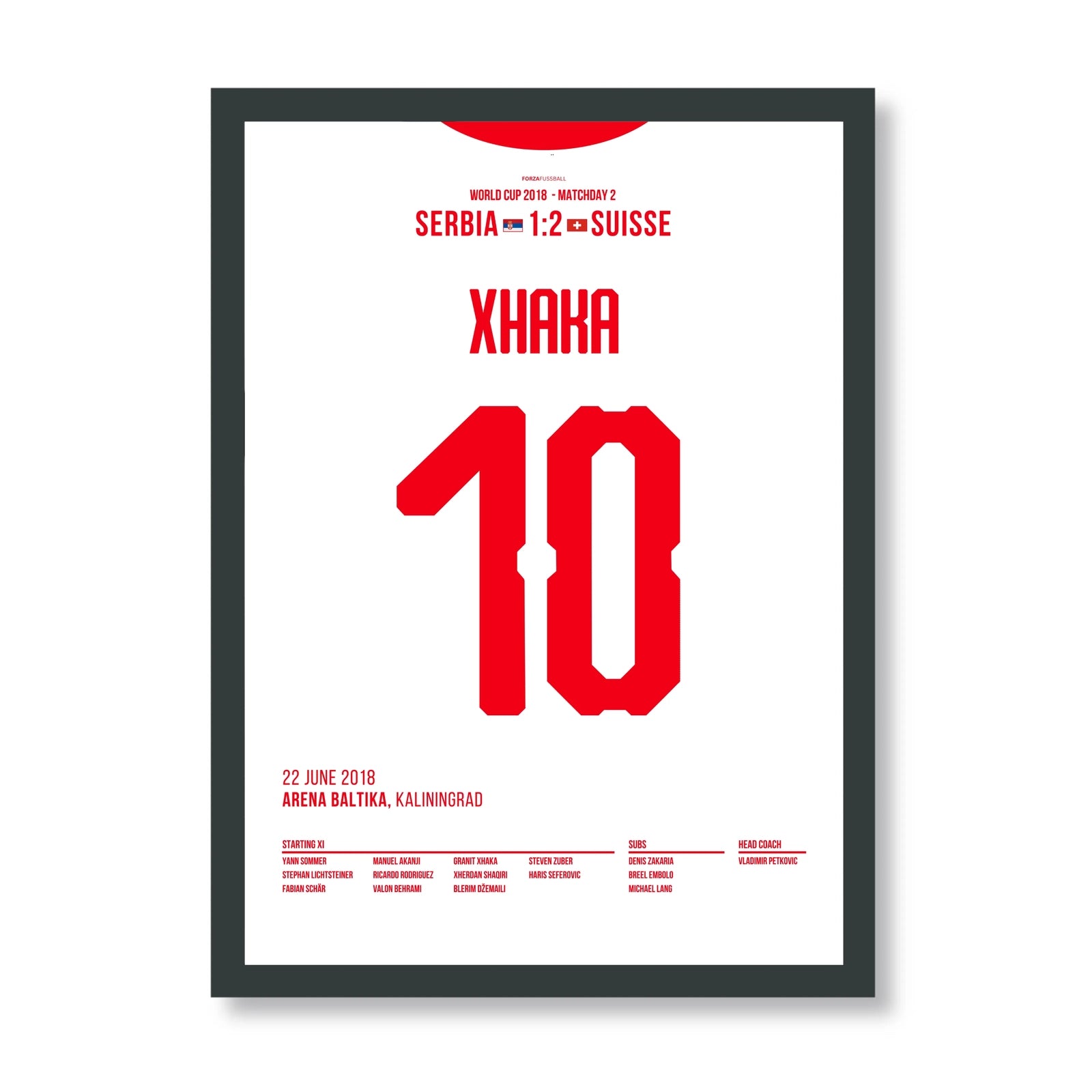 Granit Xhaka packt den Hammer aus gegen Serbien Fußball Poster mit Rahmen