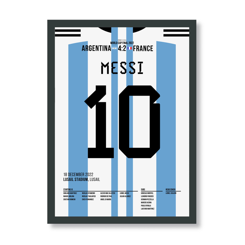 Messi krönt sich zum Weltmeister 2022 Fußball Poster mit Rahmen