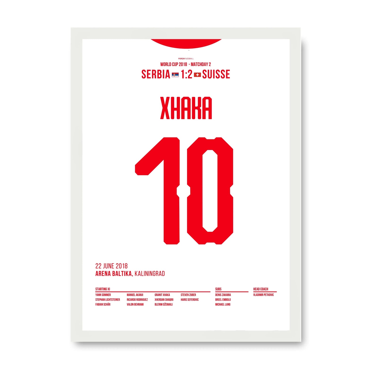 Granit Xhaka packt den Hammer aus gegen Serbien Fußball Poster mit Rahmen