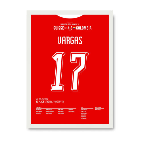 Rubèn Vargas trifft und führt die Schweiz ins WM Viertelfinale Fußball Poster mit Rahmen