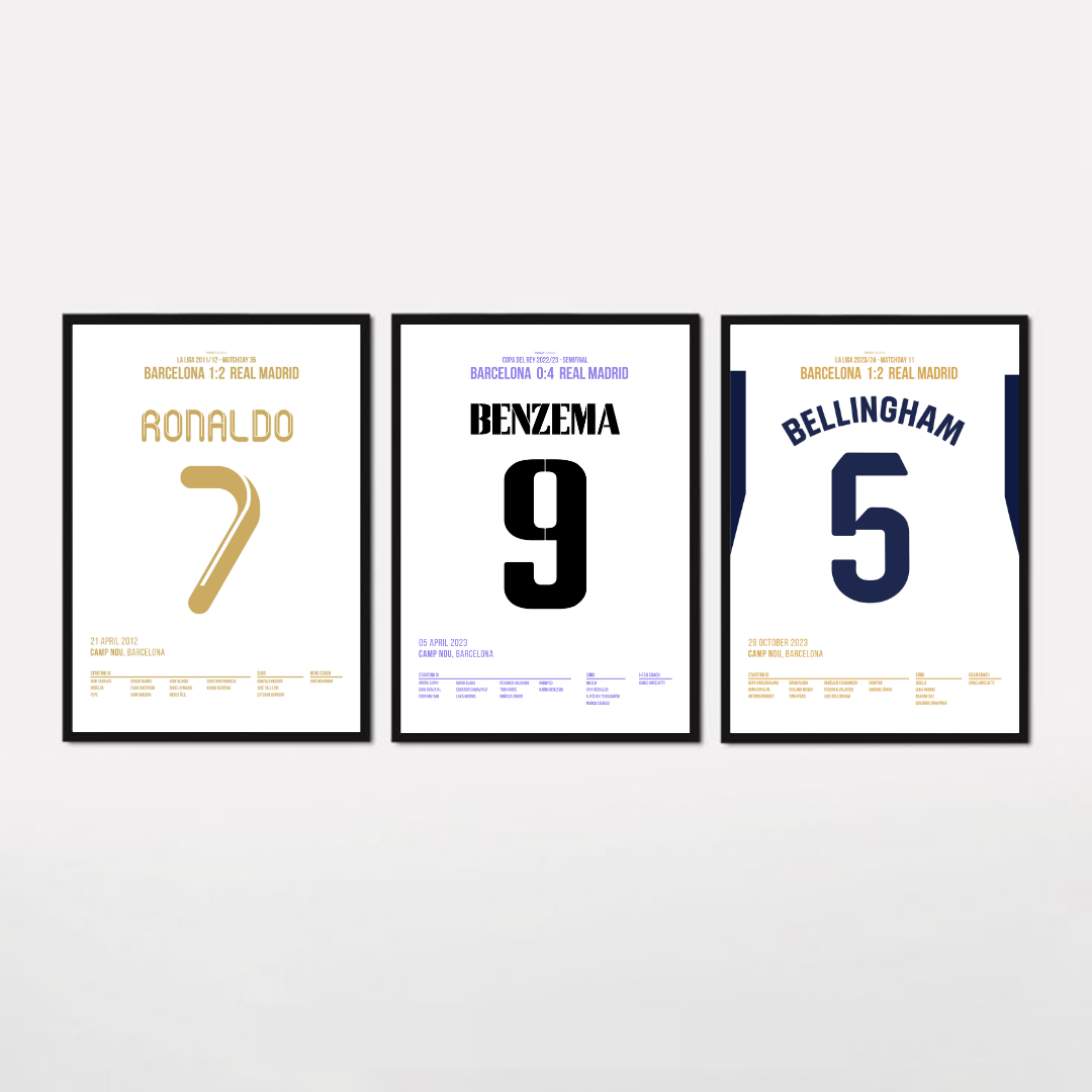 Real Madrid Camp Nou Heimspiel Bundle Fußball Poster mit Rahmen