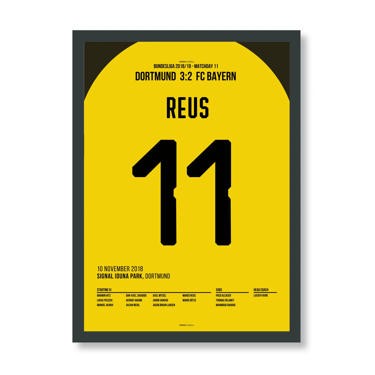 Marco Reus Dortmund Poster – Tor gegen Bayern, schwarzer Rahmen