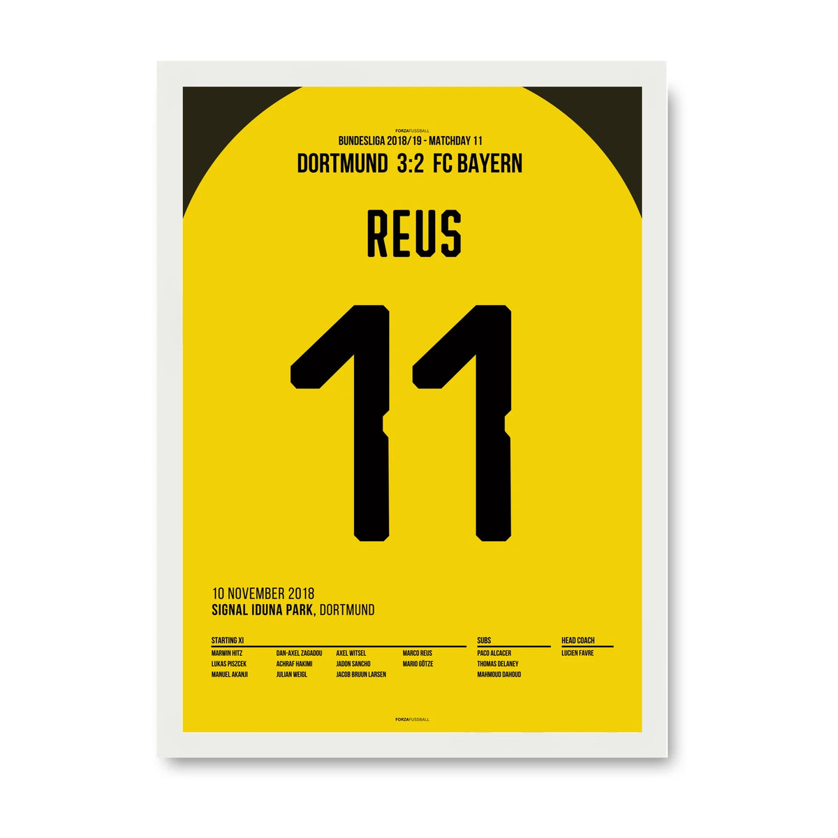 Marco Reus Dortmund Poster – Tor gegen Bayern, weisser Rahmen