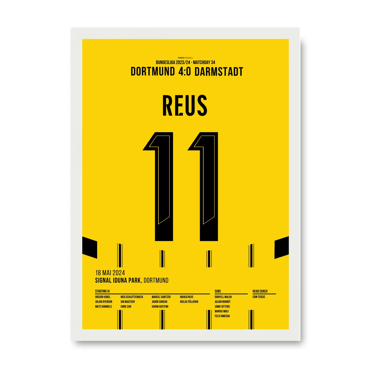 Marco Reus Dortmund Poster – letztes Heimspiel für den BVB, weisser Rahmen