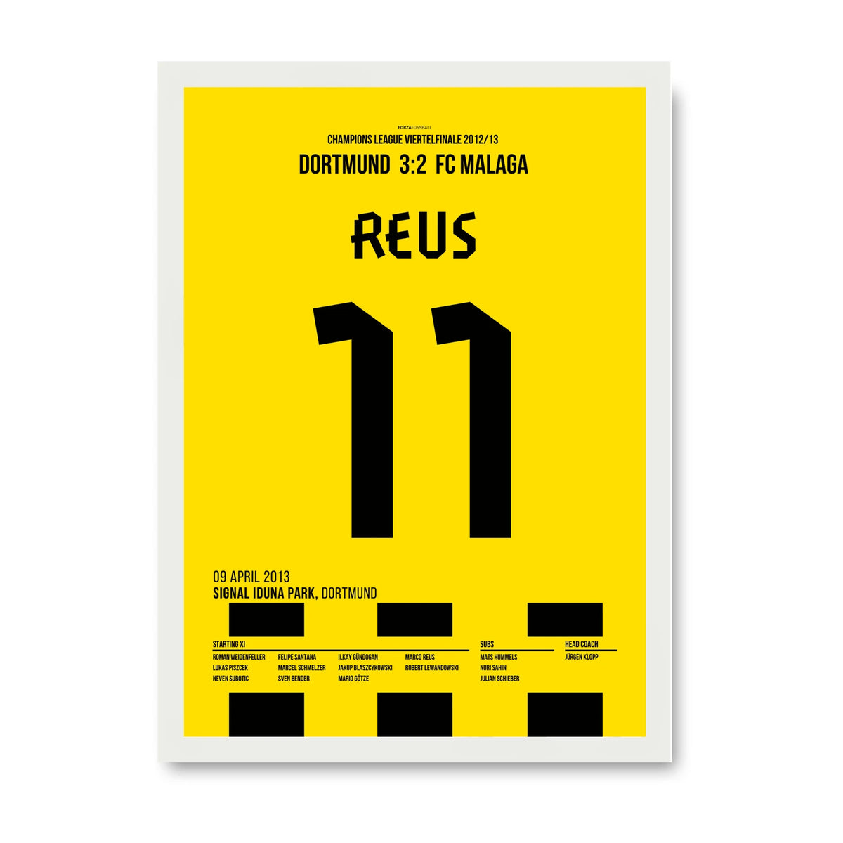 Marco Reus Dortmund Poster – Spiel seines Lebens gegen Malaga, weisser Rahmen