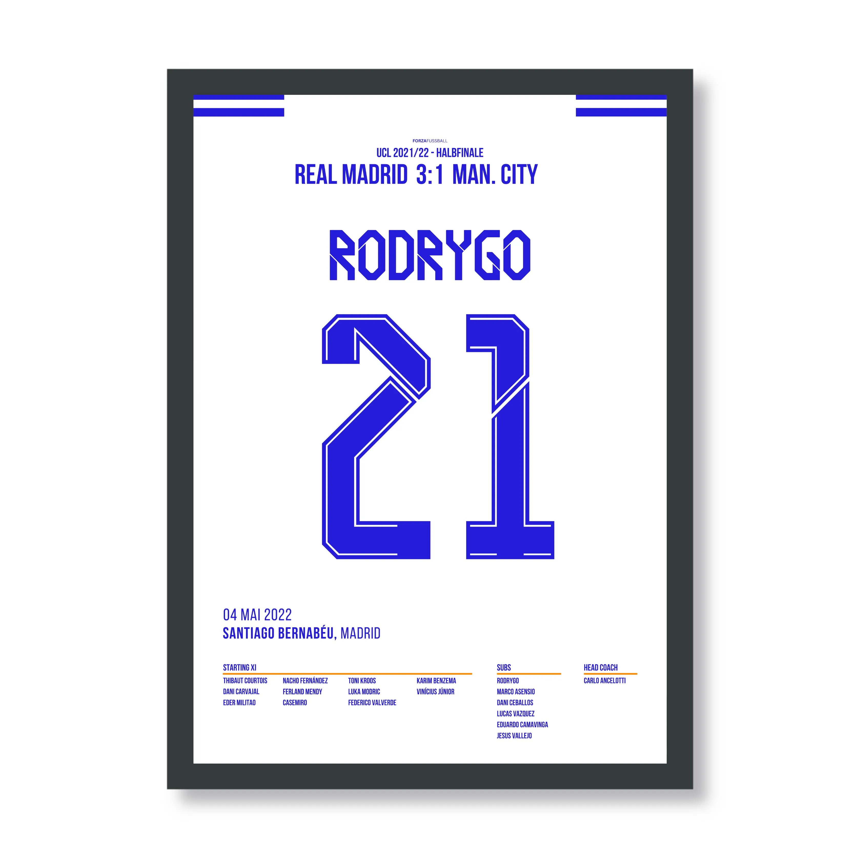 Rodrygo dreht das Spiel gegen Man City in 2 Minuten Fußball Poster mit Rahmen