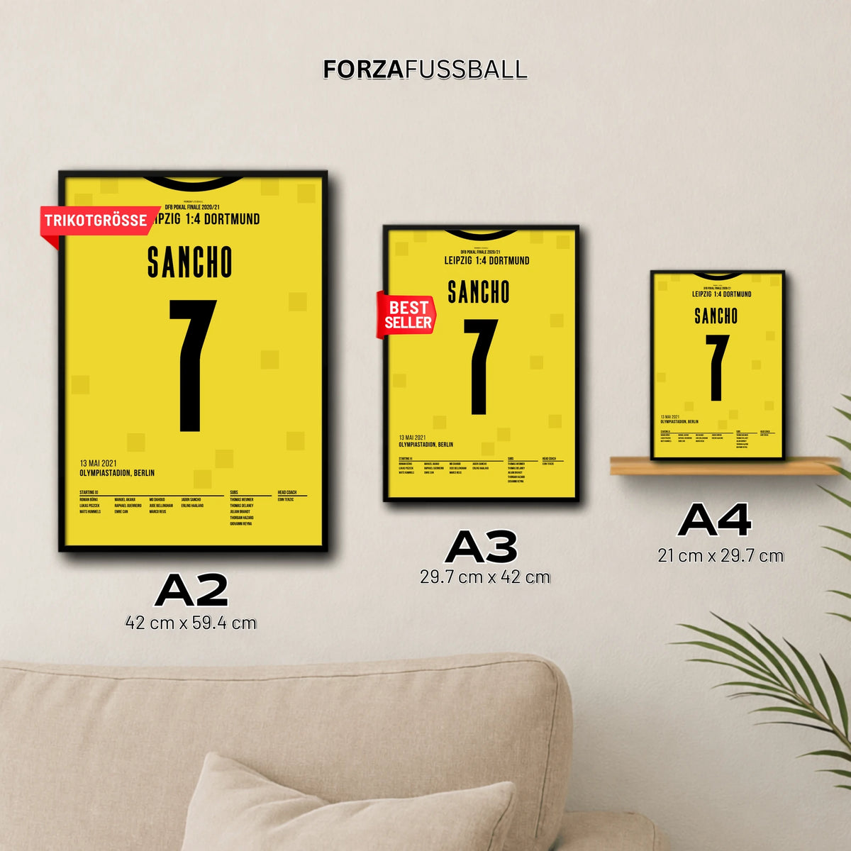 Jadon Sancho Dortmund Poster – Doppelpack zum DFB-Pokal-Sieg, in A2, A3 und A4