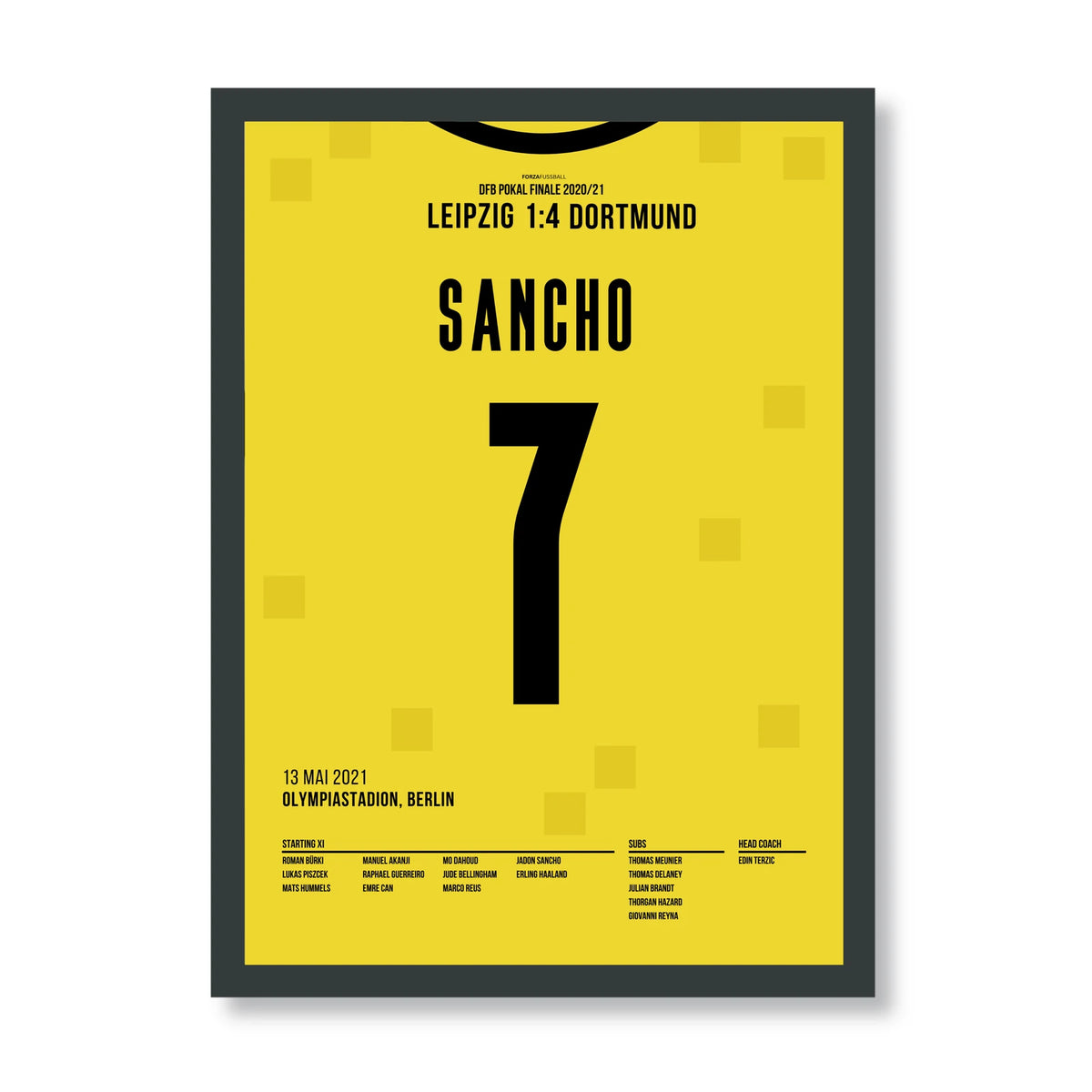 Jadon Sancho Dortmund Poster – Doppelpack zum DFB-Pokal-Sieg, schwarzer Rahmen