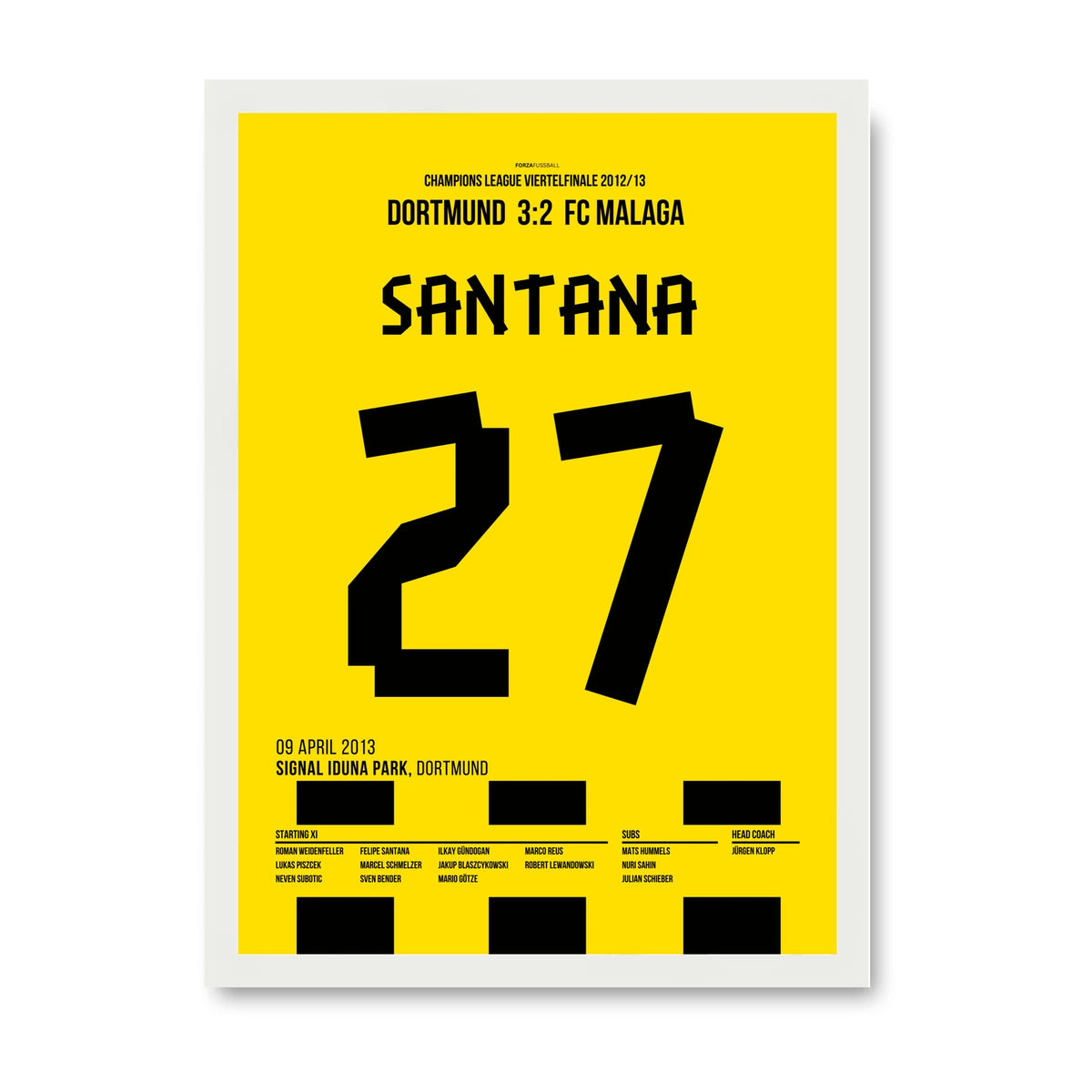 Felipe Santana Dortmund Poster – Siegtreffer gegen Malaga, weisser Rahmen