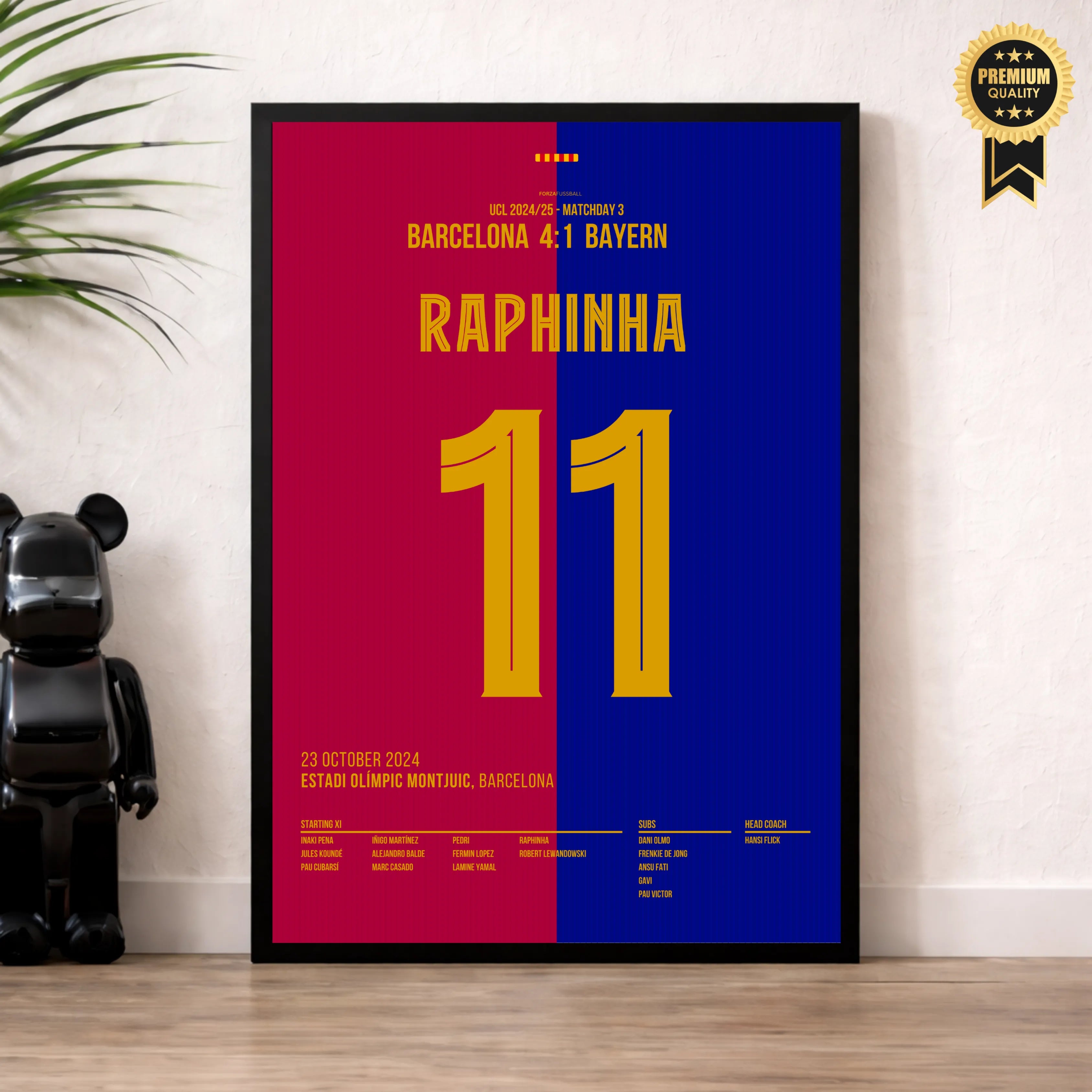 Raphinha schnürt einen Hattrick gegen Bayern Fußball Poster mit Rahmen