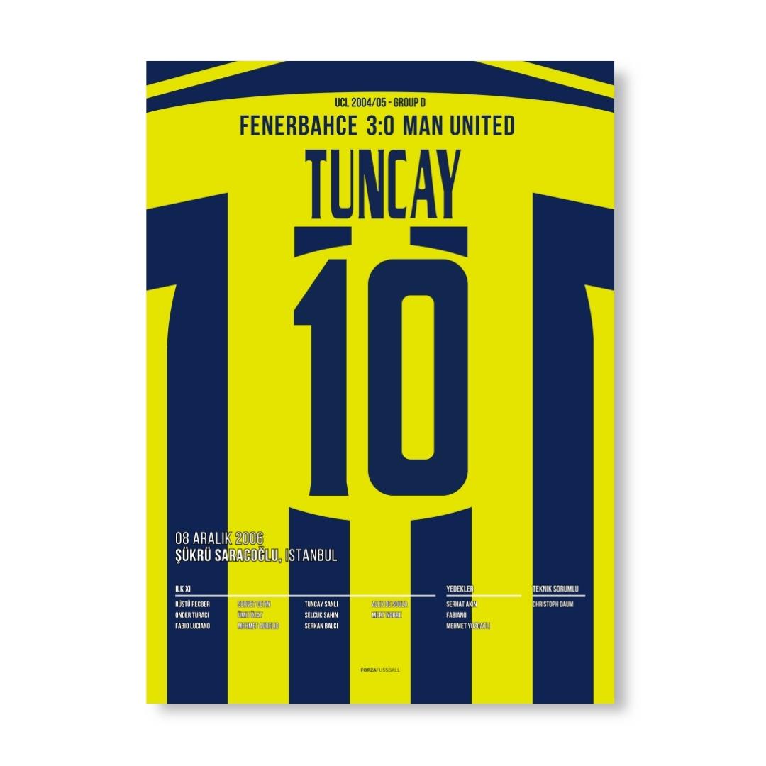 Tuncay Sanli wird zum Hattrick Hero gegen ManU Fußball Poster mit Rahmen