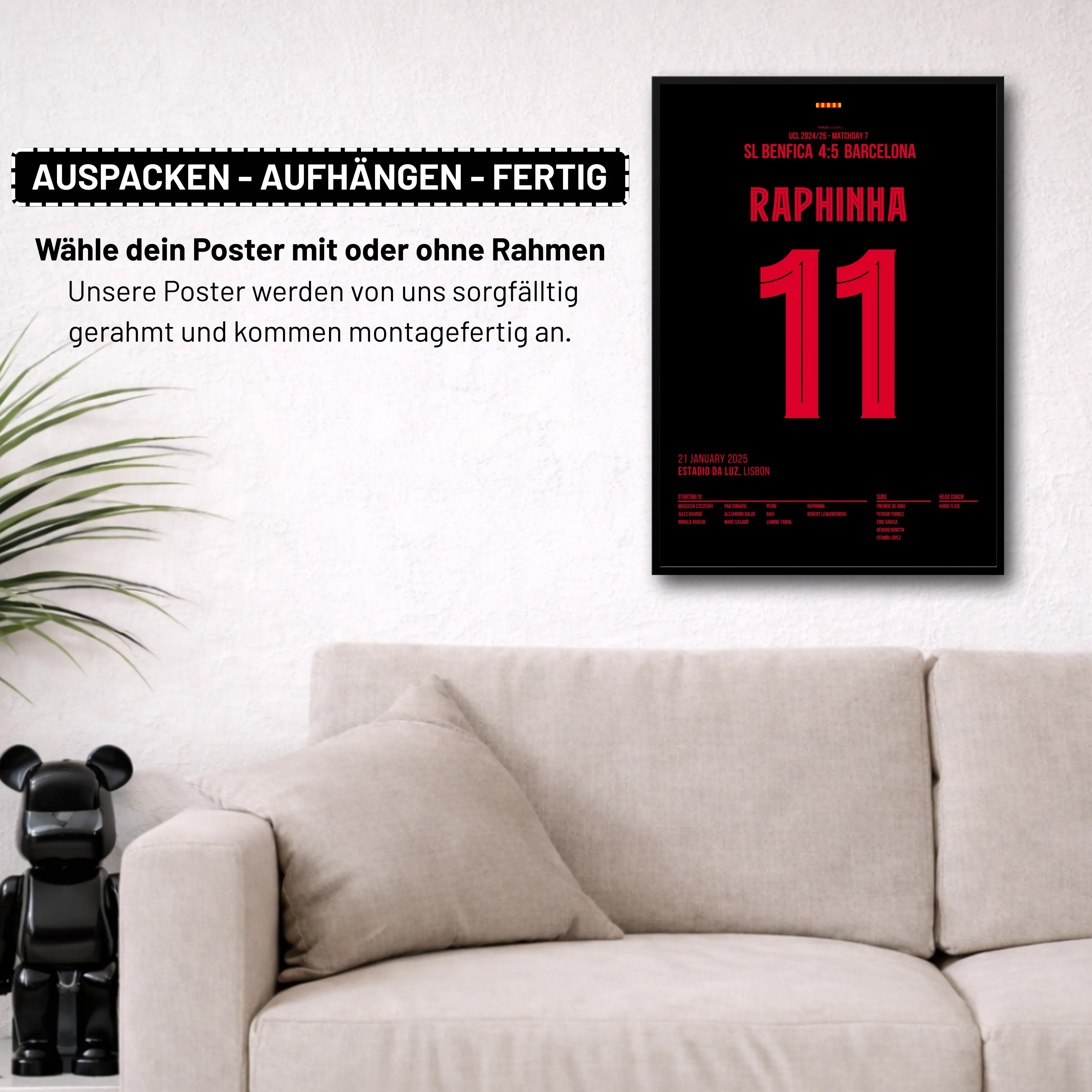 Raphinha knipst Benfica in der 96. das Licht aus Fußball Poster mit Rahmen