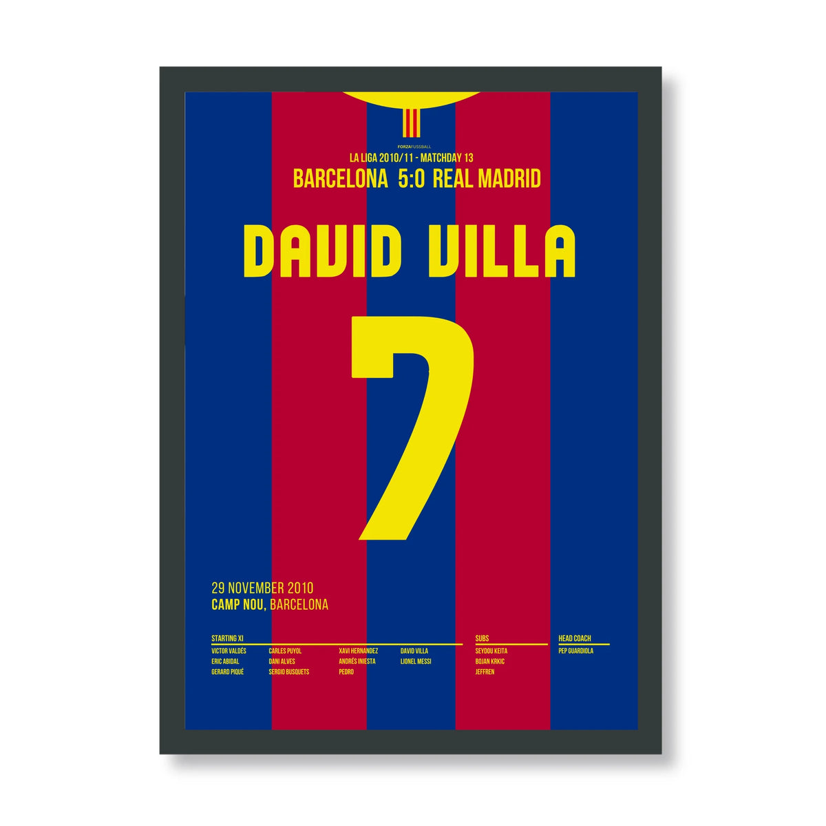 David Villa Barca Poster mit schwarzem Rahmen