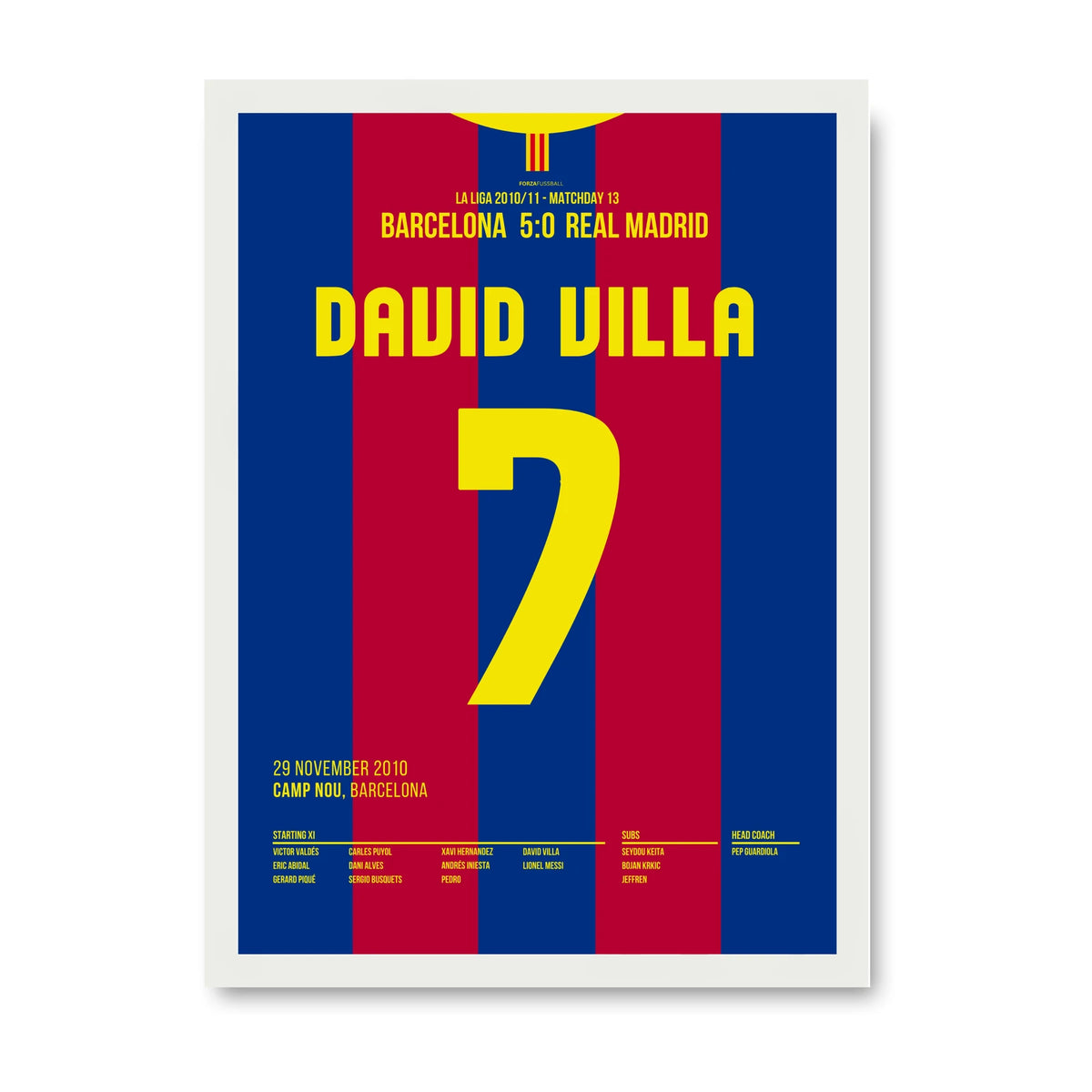 David Villa Barca Poster mit weissem Rahmen